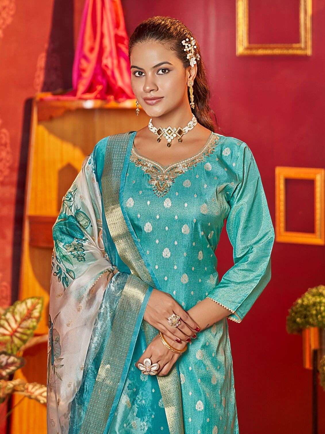 BAKU BY AANCHI IN TISSUE BUTTI WITH FANCY DIGITAL DUPATTA 3 PCS SET STRAIGHT CONCEPT 