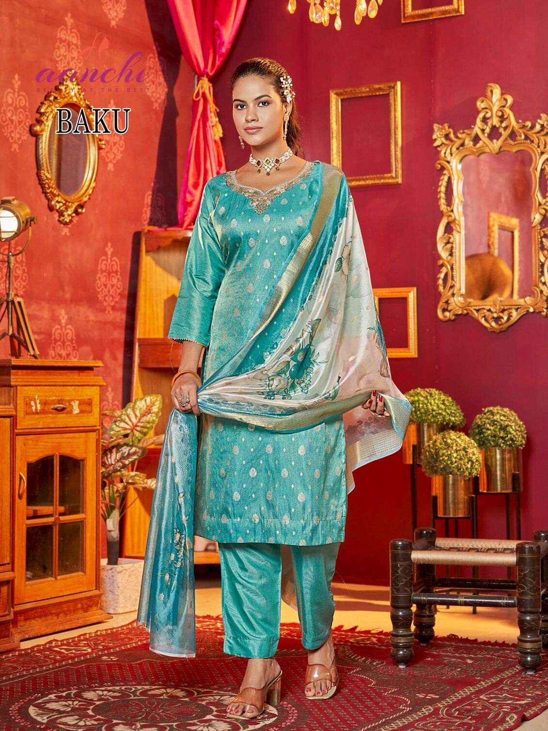 BAKU BY AANCHI IN TISSUE BUTTI WITH FANCY DIGITAL DUPATTA 3 PCS SET STRAIGHT CONCEPT 