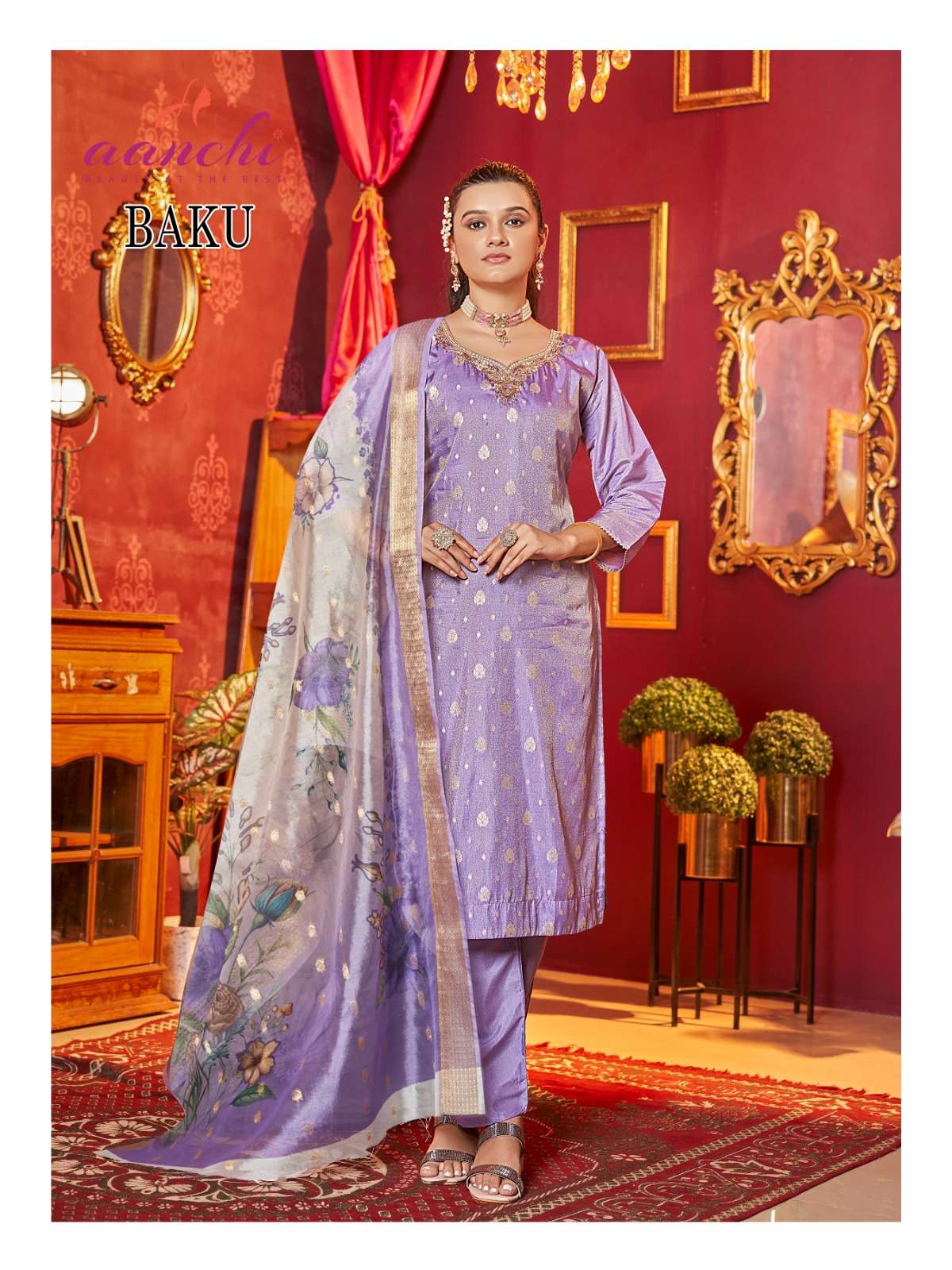BAKU BY AANCHI IN TISSUE BUTTI WITH FANCY DIGITAL DUPATTA 3 PCS SET STRAIGHT CONCEPT 