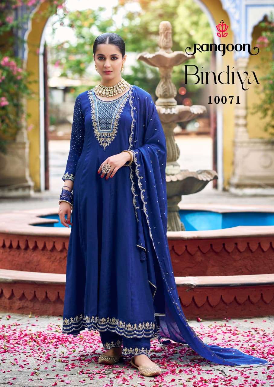 BINDIYA BY RANGOON IN CHINON SILK WITH FANCY WORK AND SLEEVE ANARKALI STYLE 