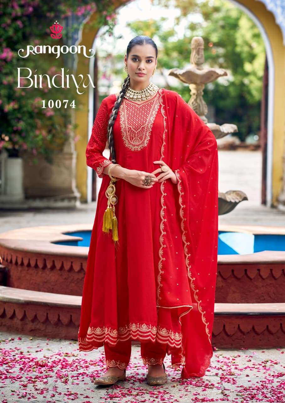 BINDIYA BY RANGOON IN CHINON SILK WITH FANCY WORK AND SLEEVE ANARKALI STYLE 