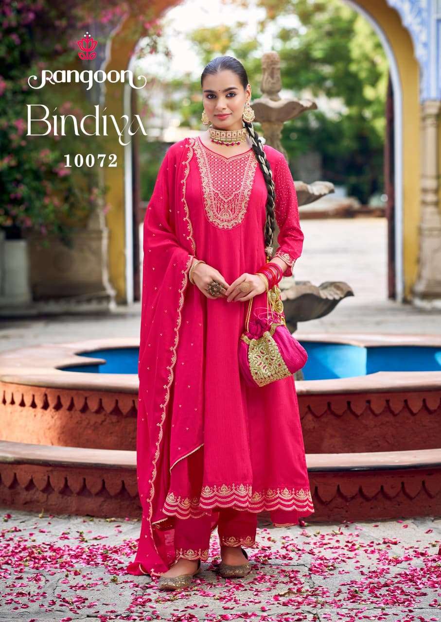 BINDIYA BY RANGOON IN CHINON SILK WITH FANCY WORK AND SLEEVE ANARKALI STYLE 