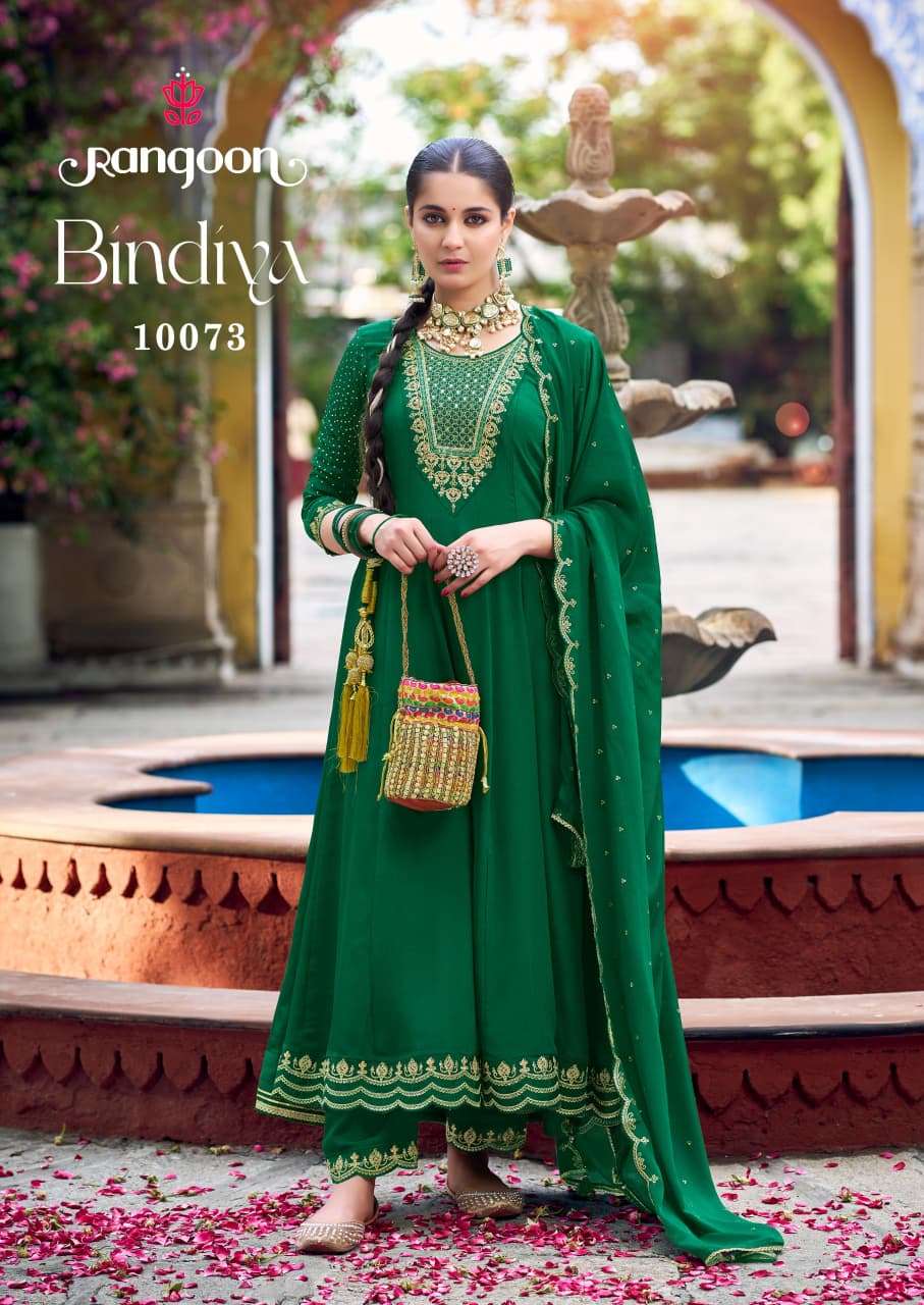 BINDIYA BY RANGOON IN CHINON SILK WITH FANCY WORK AND SLEEVE ANARKALI STYLE 