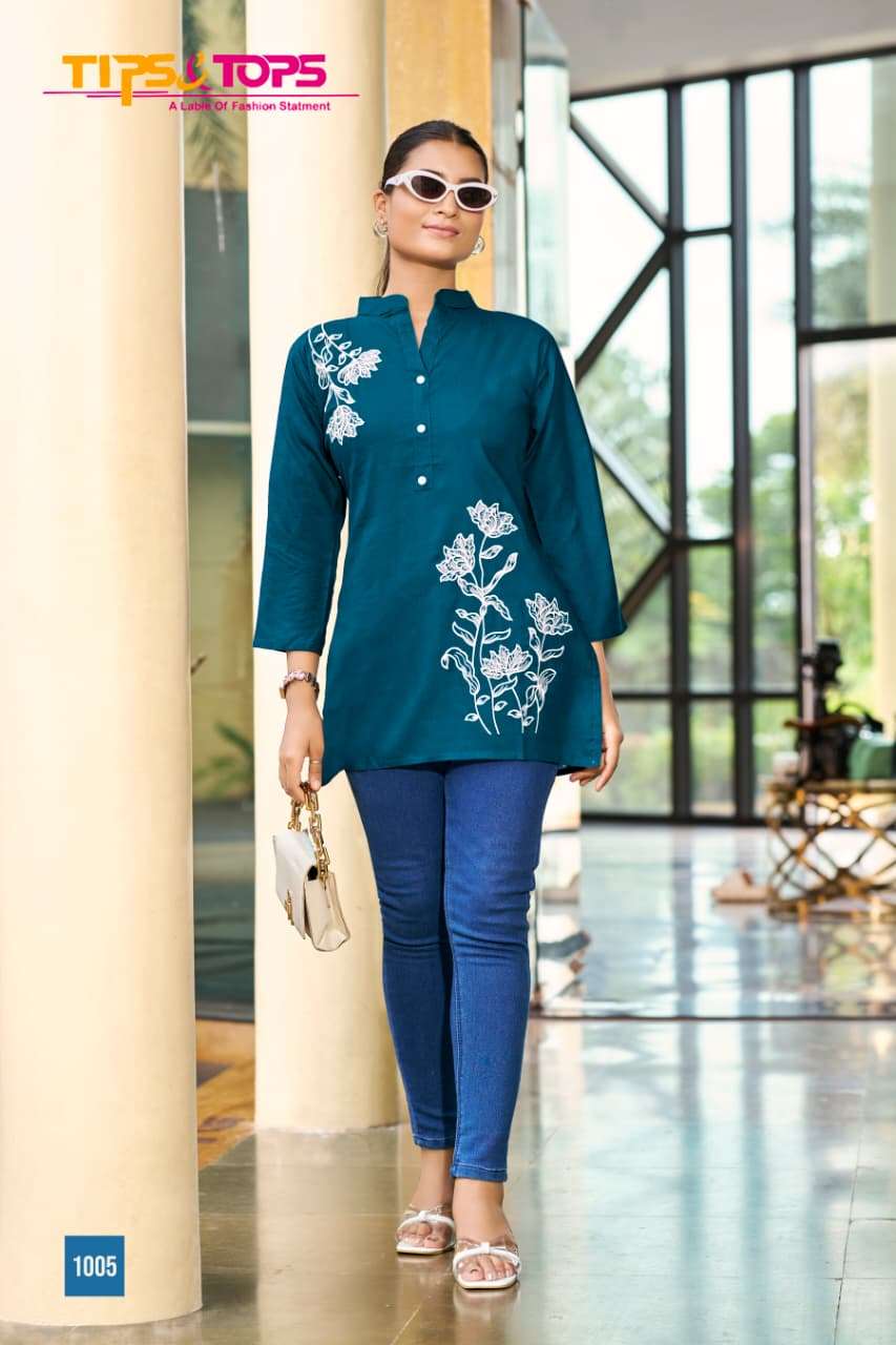 BLOSSOM BY TIPS & TOPS IN HEAVY RAYON SLUB WITH EMBROIDERY FANCY SHORT TOPS 