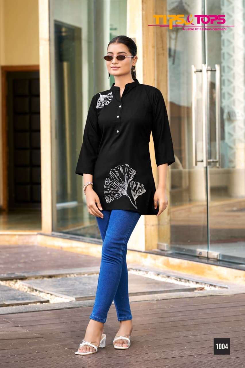 BLOSSOM BY TIPS & TOPS IN HEAVY RAYON SLUB WITH EMBROIDERY FANCY SHORT TOPS 