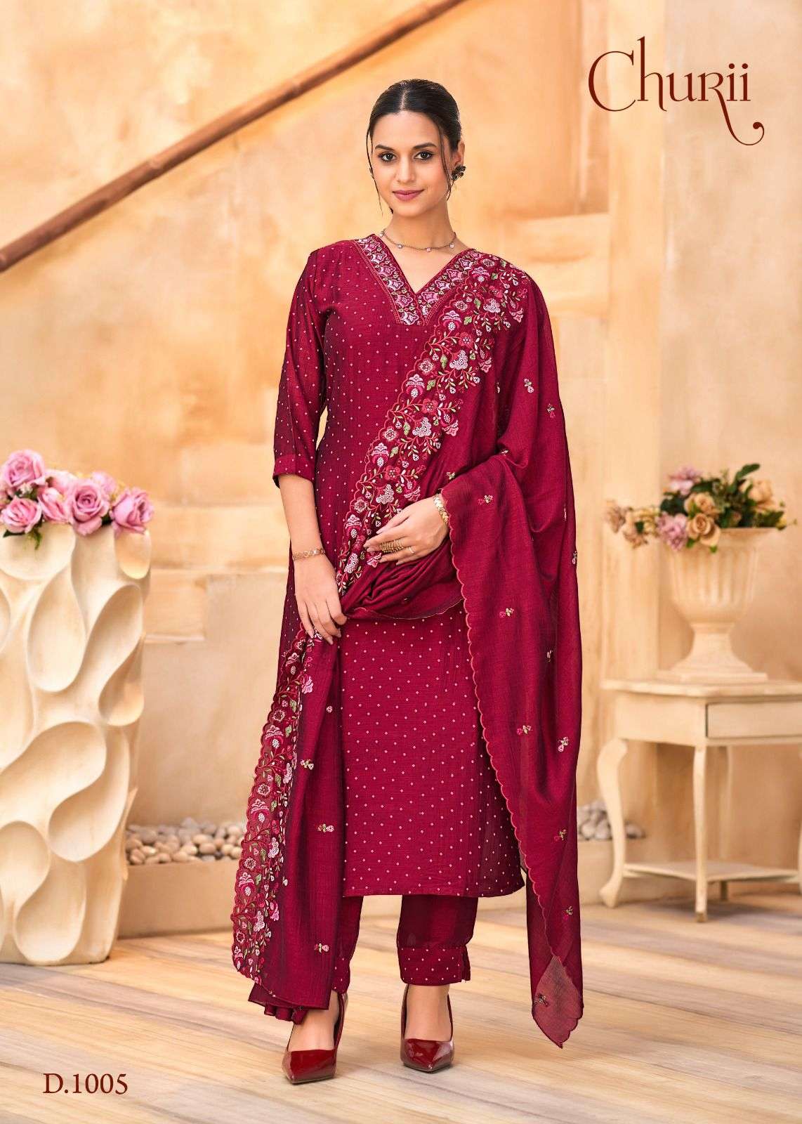 BLUE BELL BY CHURII IN VICHITRA SILK WITH FULL HEAVY MULTICOLOUR  EMBROIDERY WORK 