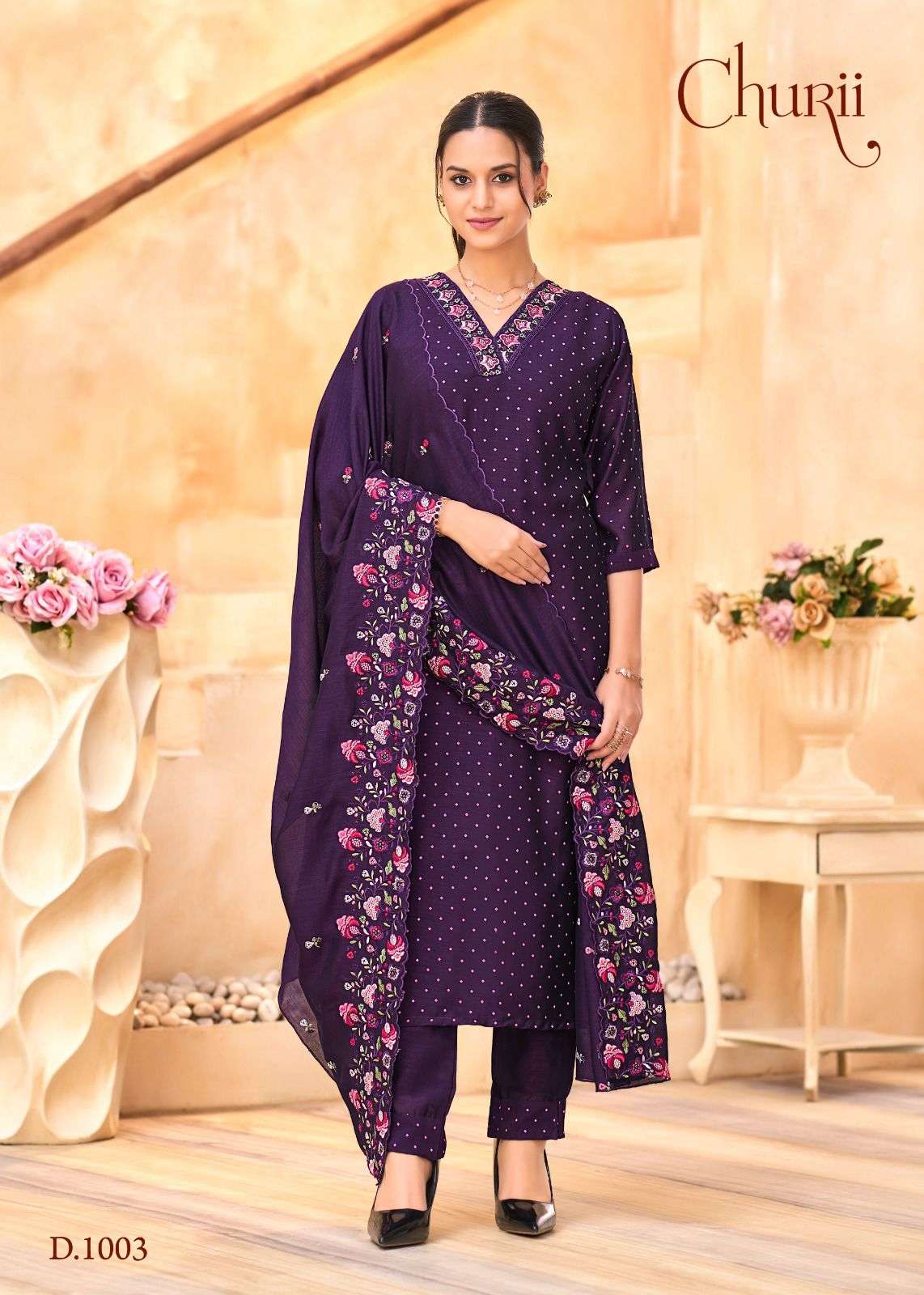 BLUE BELL BY CHURII IN VICHITRA SILK WITH FULL HEAVY MULTICOLOUR  EMBROIDERY WORK 