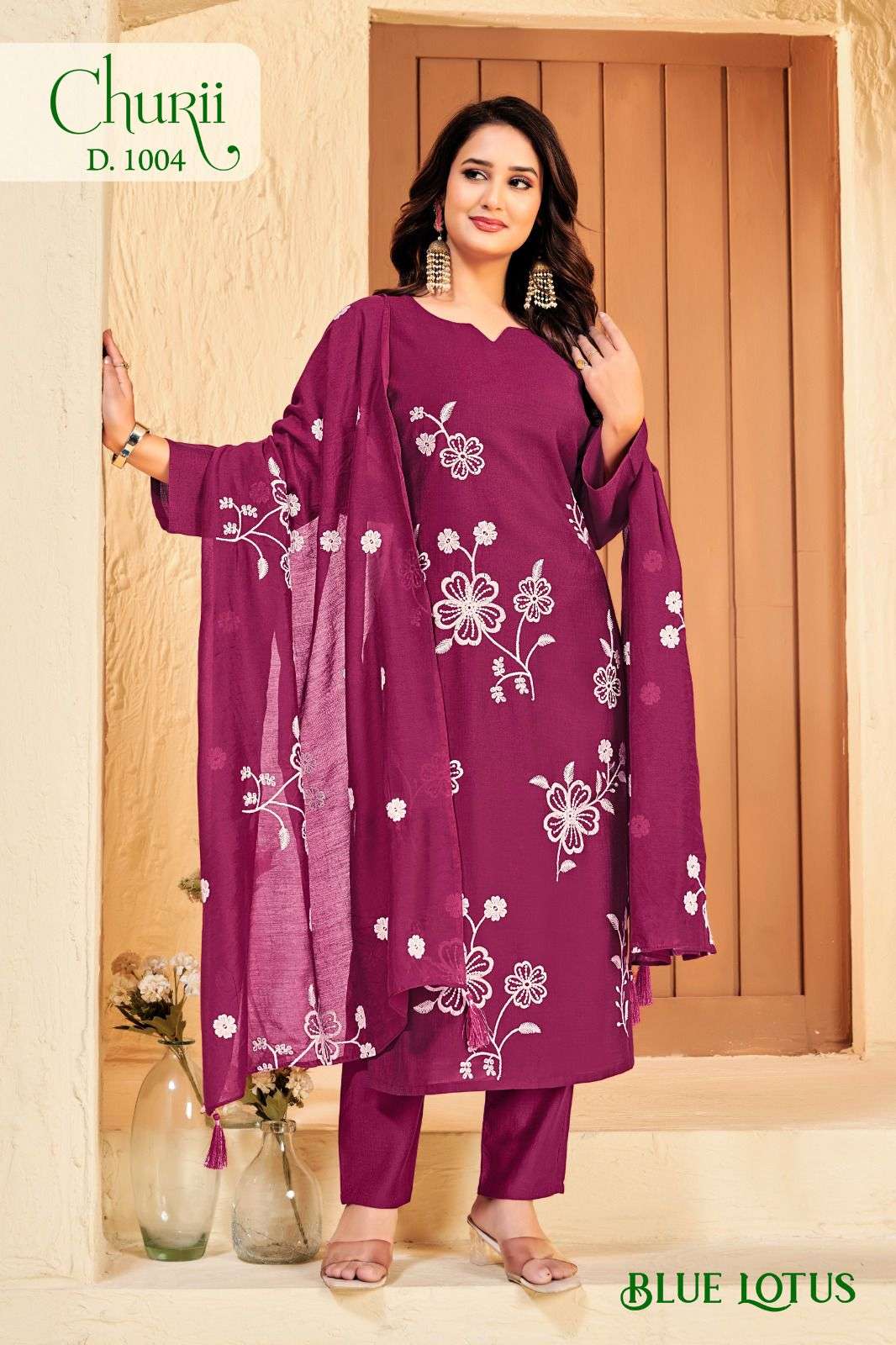 BLUE LOTUS BY CHURII IN SOFT VISCOSE VATICAN WITH BEAUTIFUL EMBROIDERY WORK 