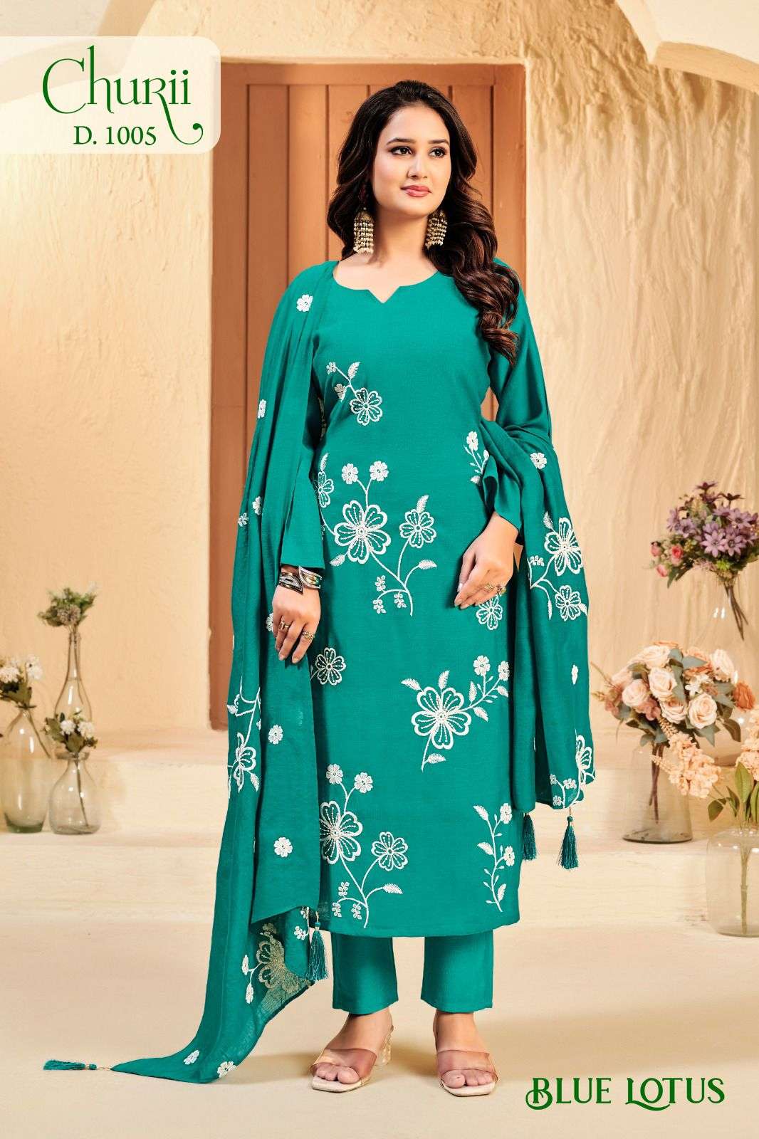 BLUE LOTUS BY CHURII IN SOFT VISCOSE VATICAN WITH BEAUTIFUL EMBROIDERY WORK 