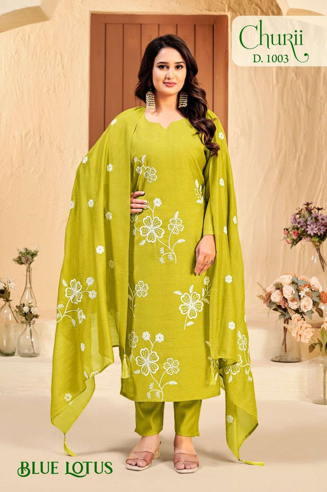 BLUE LOTUS BY CHURII IN SOFT VISCOSE VATICAN WITH BEAUTIFUL EMBROIDERY WORK 