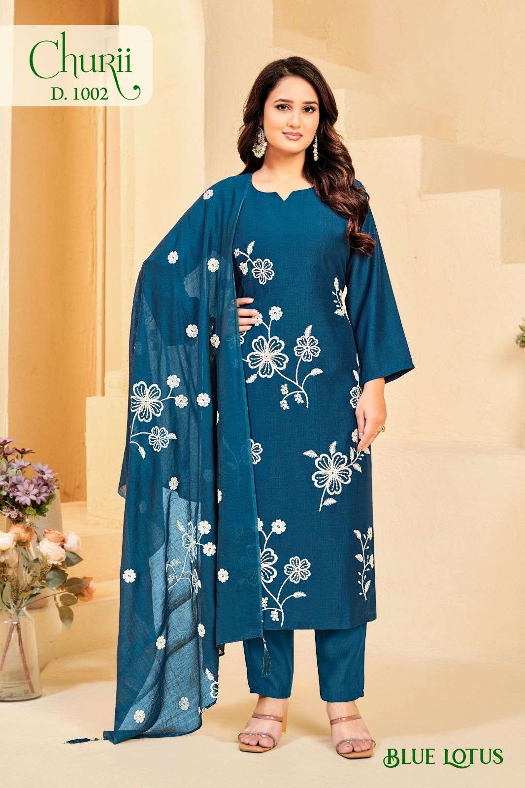 BLUE LOTUS BY CHURII IN SOFT VISCOSE VATICAN WITH BEAUTIFUL EMBROIDERY WORK 