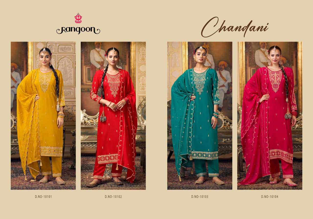 CHANDANI BY RANGOON IN SILK WITH FANCY HAND MIRROR WORK & FULL COTTON MAL INNER 
