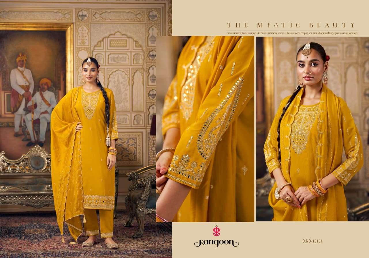 CHANDANI BY RANGOON IN SILK WITH FANCY HAND MIRROR WORK & FULL COTTON MAL INNER 