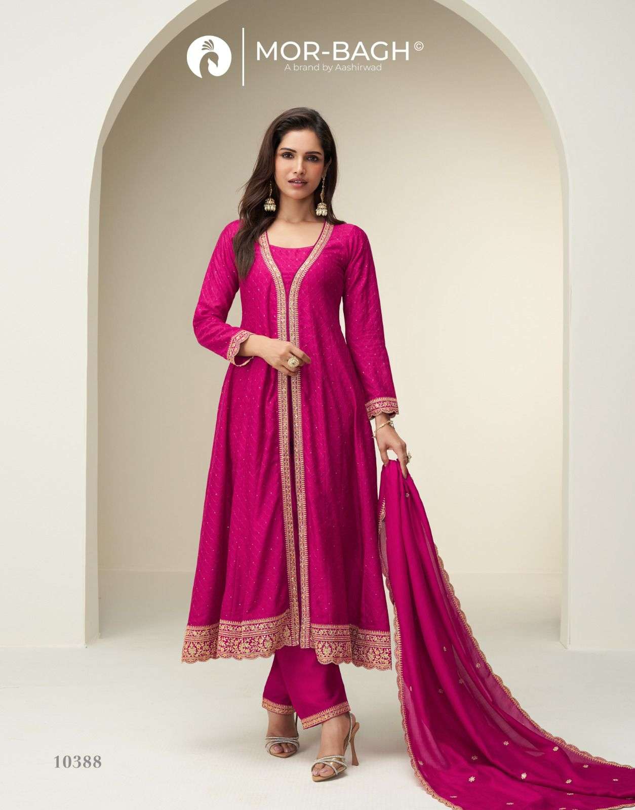 CHARVI BY AASHIRWAD CREATION IN PREMIUM SILK WITH FRONT AND BACK EMBROIDERY WORK 