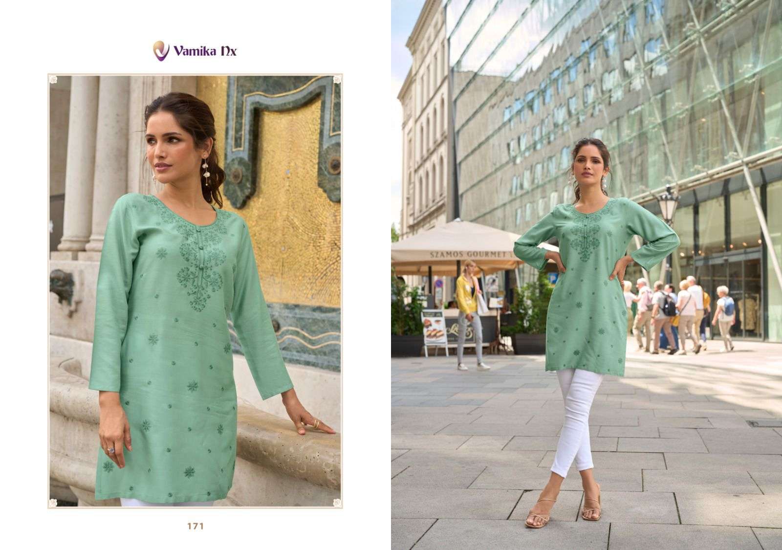 CHEERY BY VAMIKA IN HEAVY VISCOSE RAYON WITH HEAVY WORK SHOT TOP 