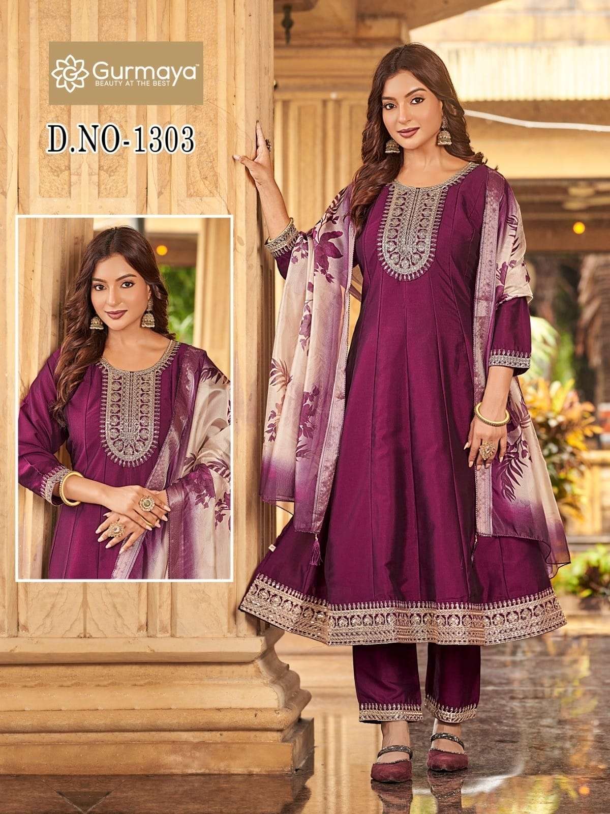 D.NO :- 1302 TO 1304 BY AANCHI IN CRYSTAL SILK WITH FANCY DIGITAL DUPATTA AND WORK 