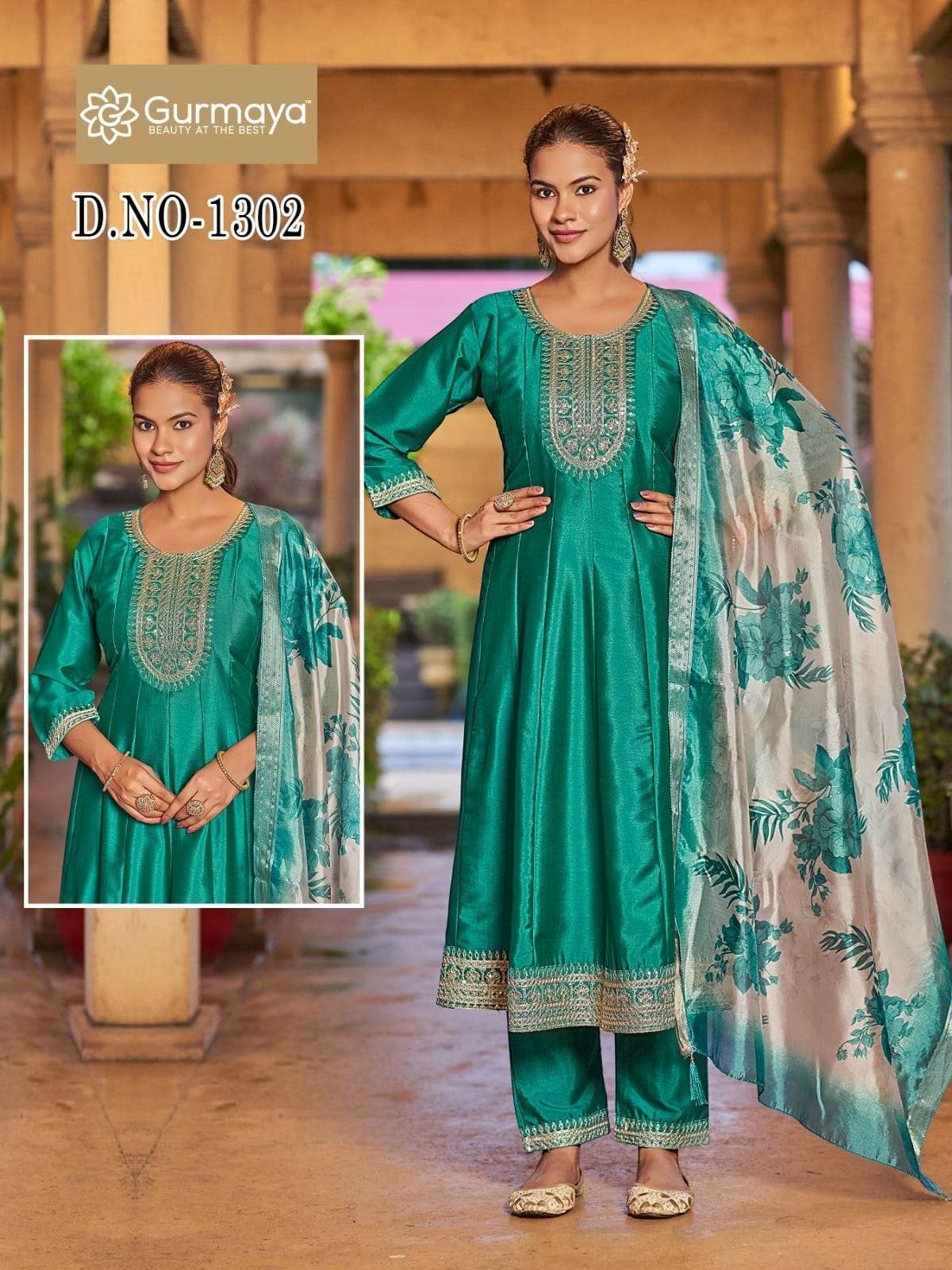 D.NO :- 1302 TO 1304 BY AANCHI IN CRYSTAL SILK WITH FANCY DIGITAL DUPATTA AND WORK 