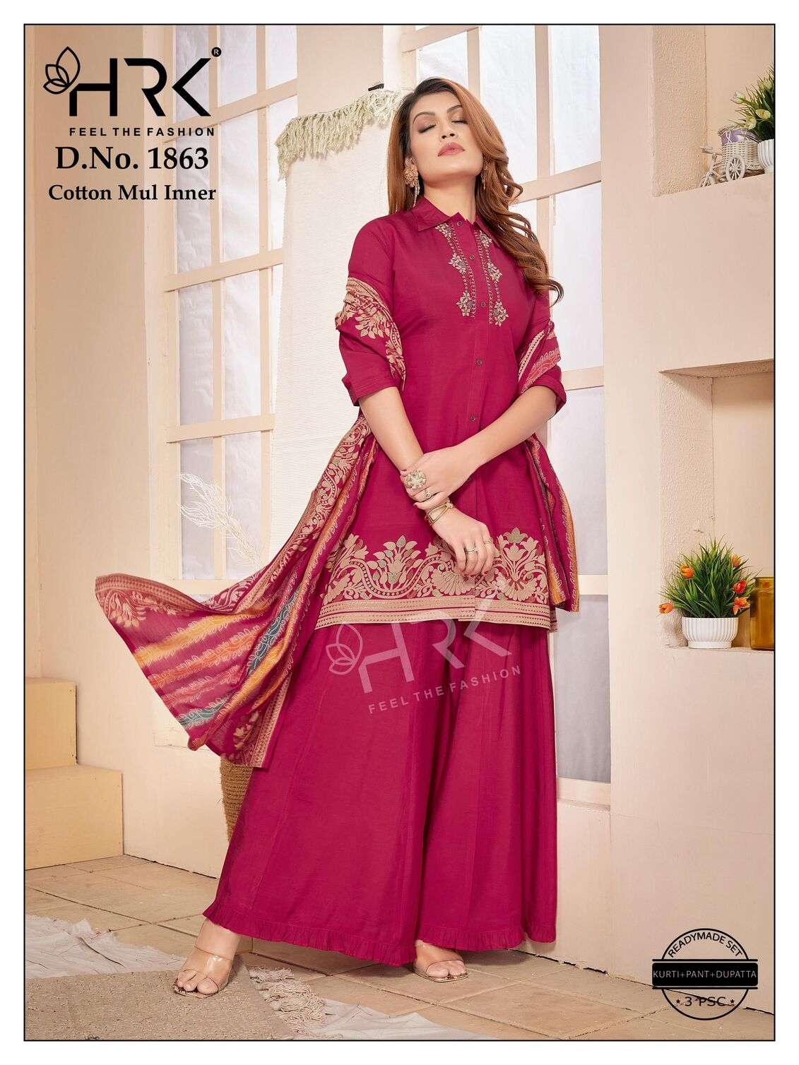 D.NO :- 1863 BY HRK IN SOFT MODAL FOIL PRINT TOP PALAZZO STYLE WITH EXCLUSIVE HANDWORK 