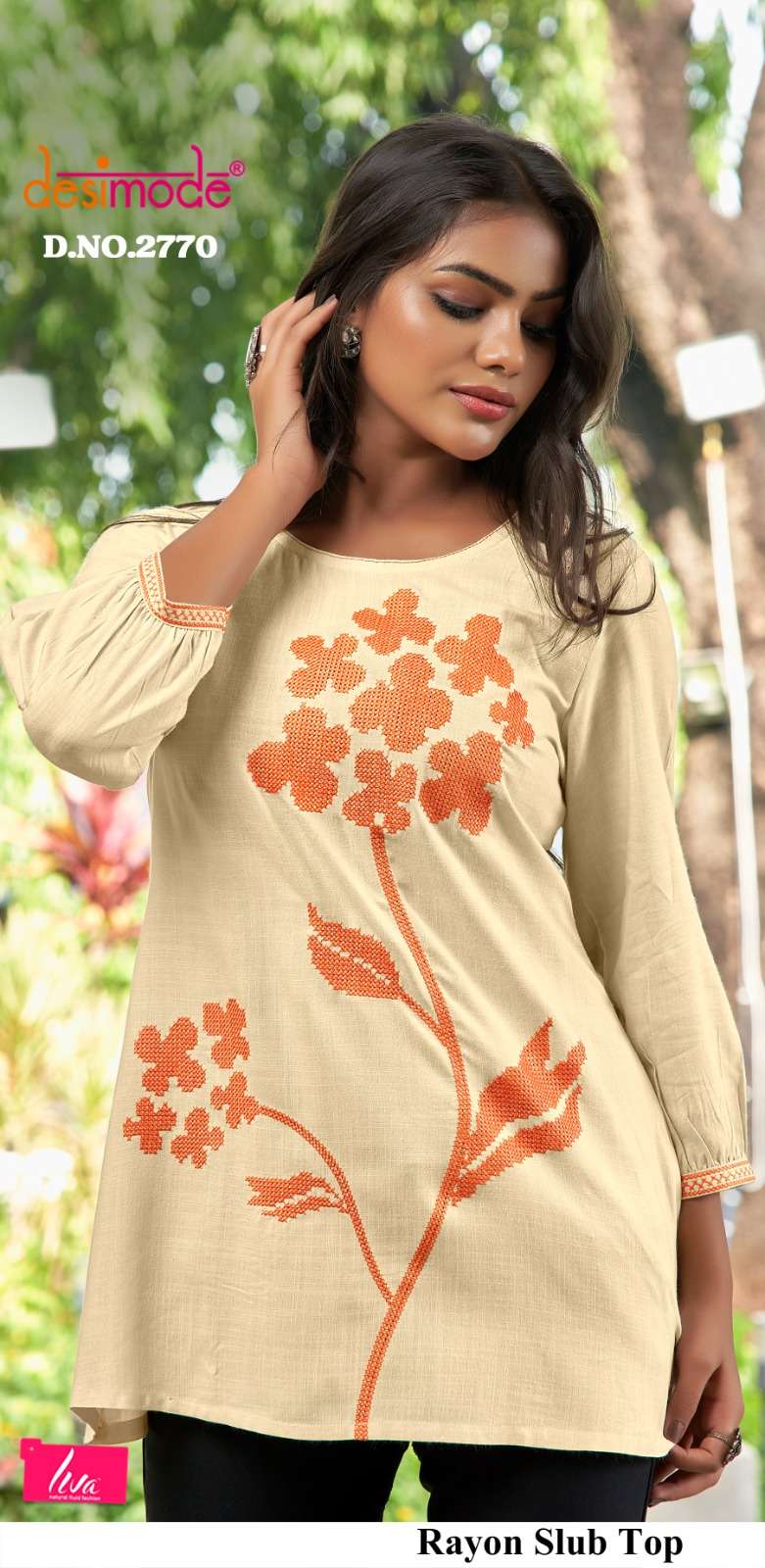 D.NO :- 2770 BY DESIMODE IN RAYON SLUB ONLY TOP WITH HAND WORK 