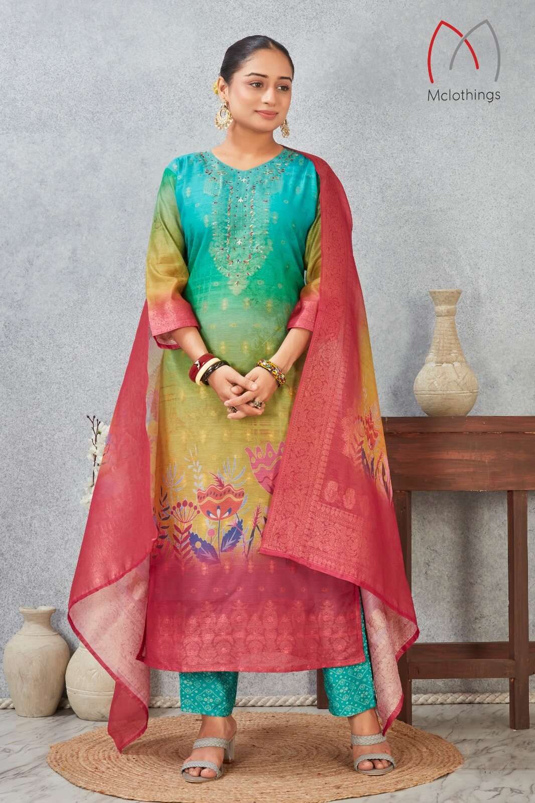 D.NO :- 2804 VOL-3 BY MCLOTHING IN CHANDERI JACQUARD WITH DIGITAL PRINT WITH HAND WORK 