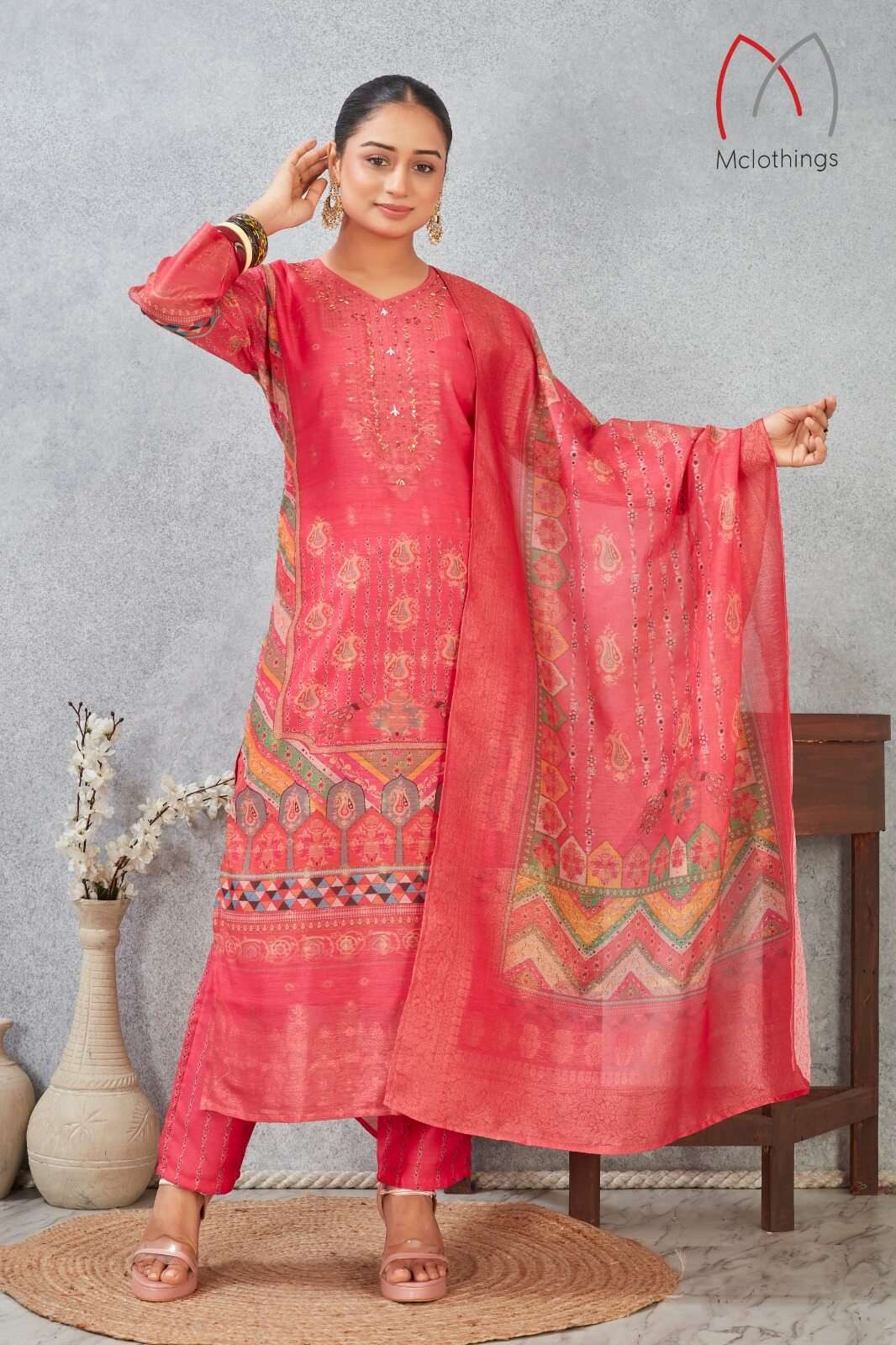D.NO :- 2804 VOL-3 BY MCLOTHING IN CHANDERI JACQUARD WITH DIGITAL PRINT WITH HAND WORK 