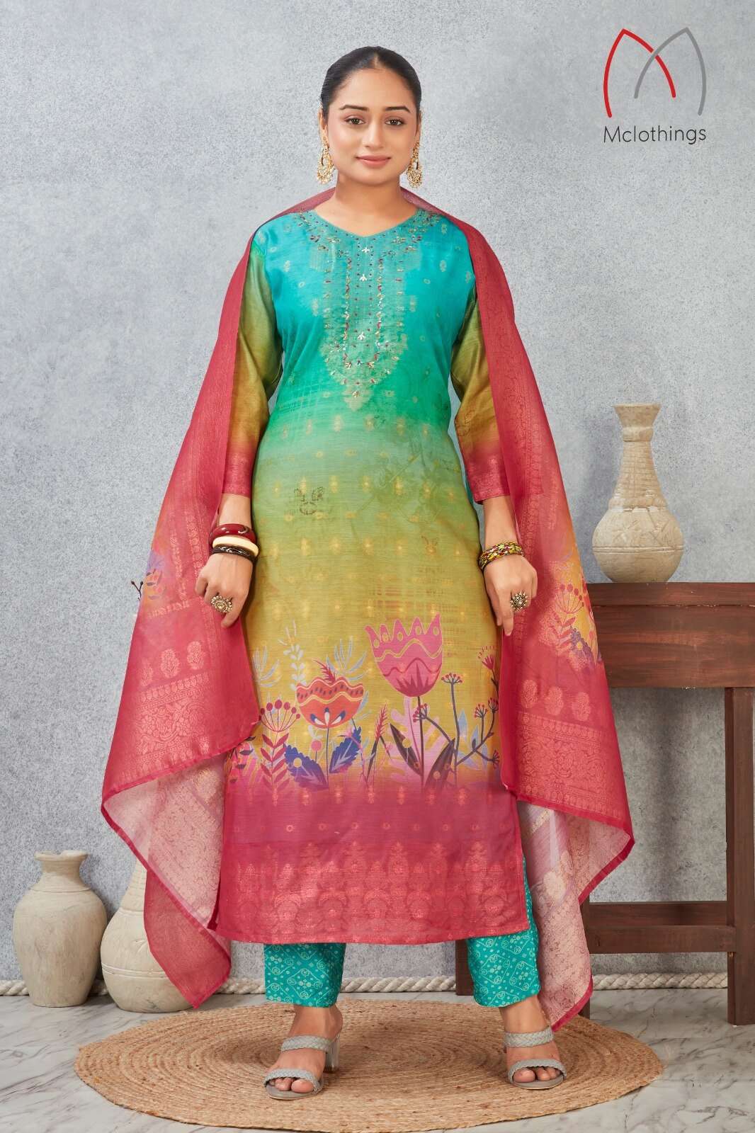 D.NO :- 2804 VOL-3 BY MCLOTHING IN CHANDERI JACQUARD WITH DIGITAL PRINT WITH HAND WORK 