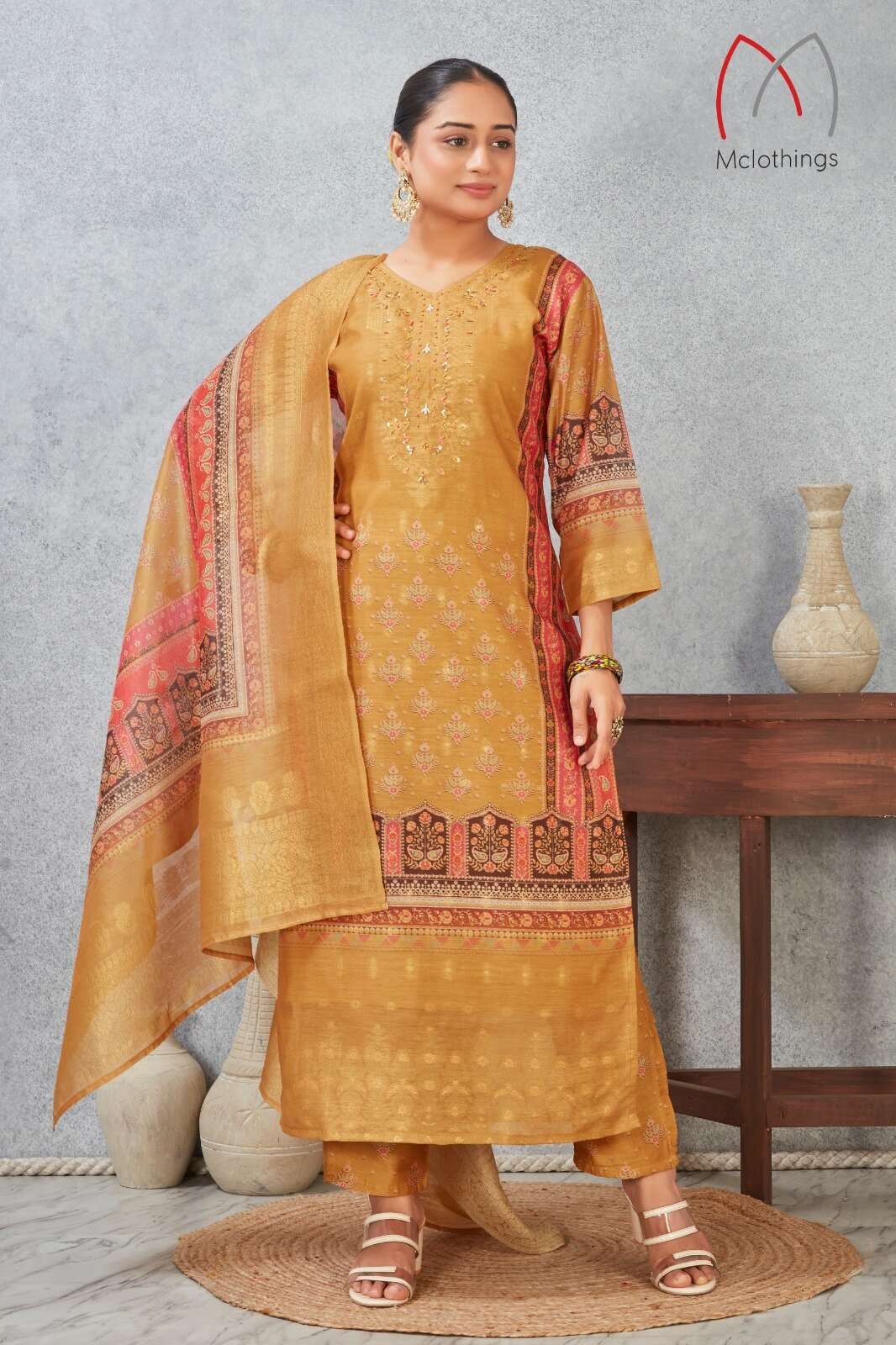 D.NO :- 2804 VOL-3 BY MCLOTHING IN CHANDERI JACQUARD WITH DIGITAL PRINT WITH HAND WORK 