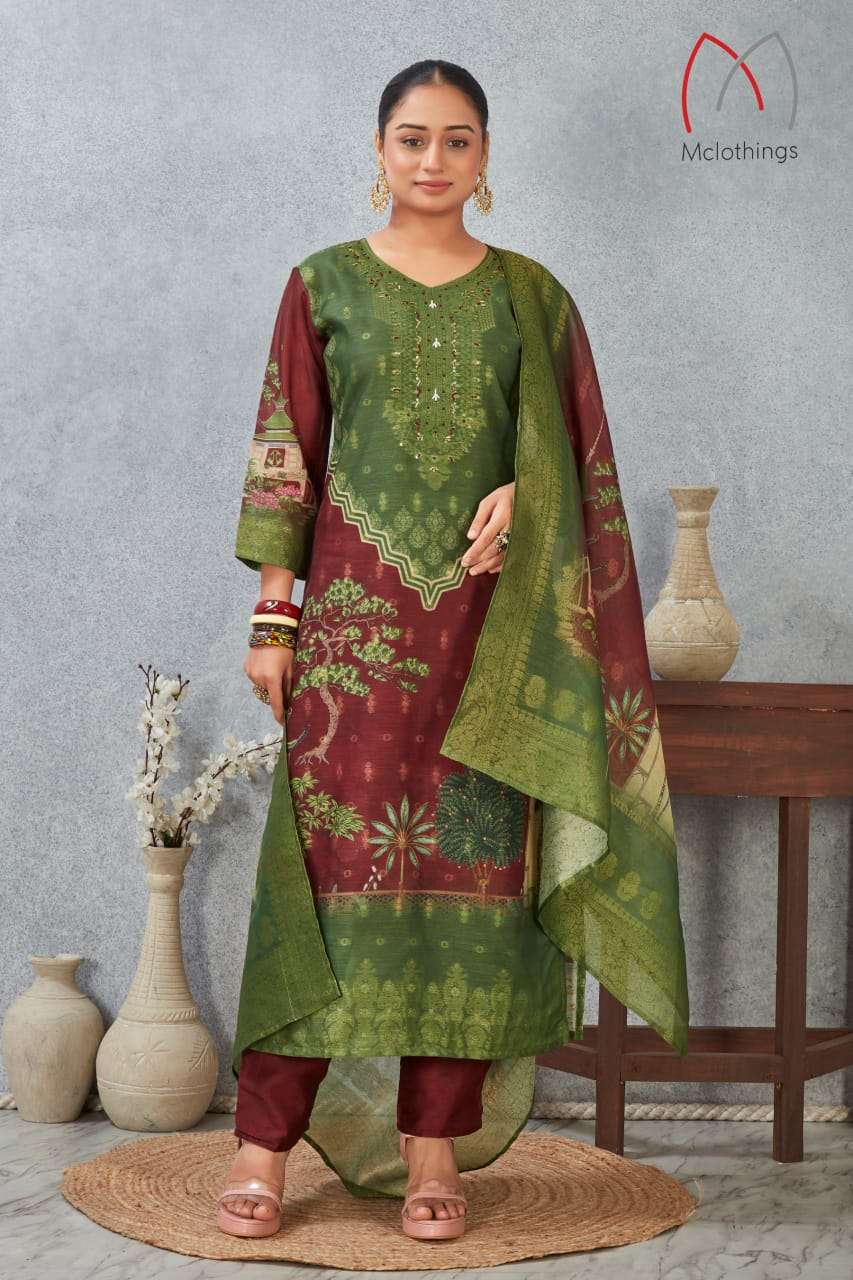 D.NO :- 2804 VOL-3 BY MCLOTHING IN CHANDERI JACQUARD WITH DIGITAL PRINT WITH HAND WORK 