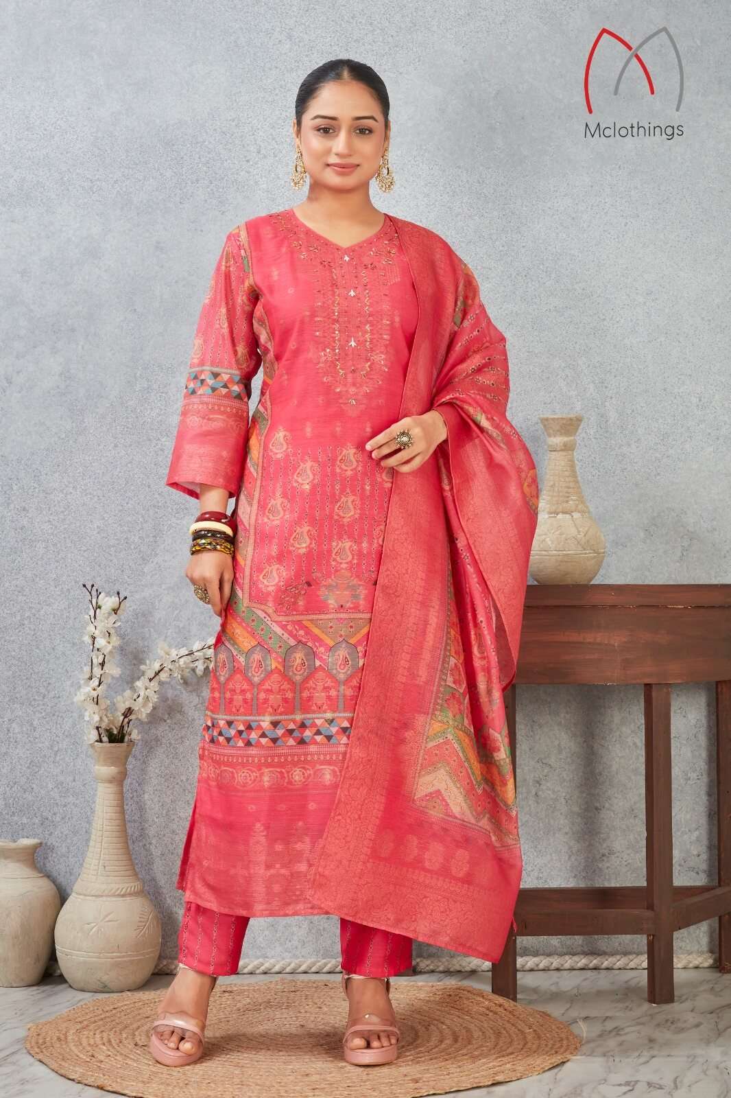 D.NO :- 2804 VOL-3 BY MCLOTHING IN CHANDERI JACQUARD WITH DIGITAL PRINT WITH HAND WORK 