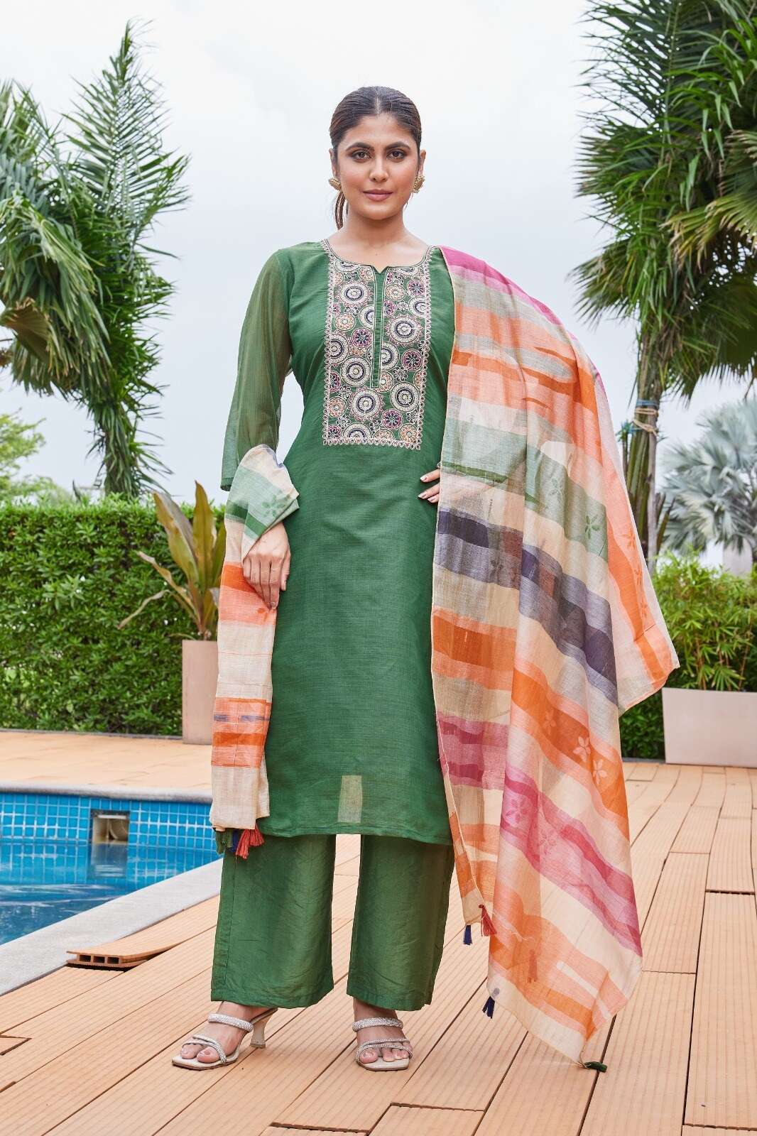 D.NO :- 2842 BY MCLOTHINGS IN VISCOSE LINEN SILK WITH SOFT COTTON INNER WITH SEMI PALAZZO 