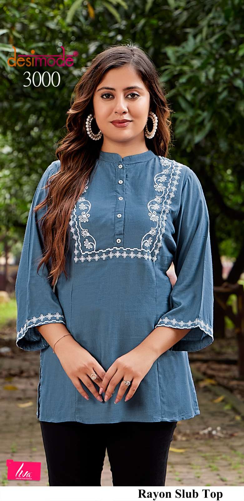 D.NO :- 3000 BY DESIMODE IN RAYON SLUB ONLY TOP WITH NEACK WORK 