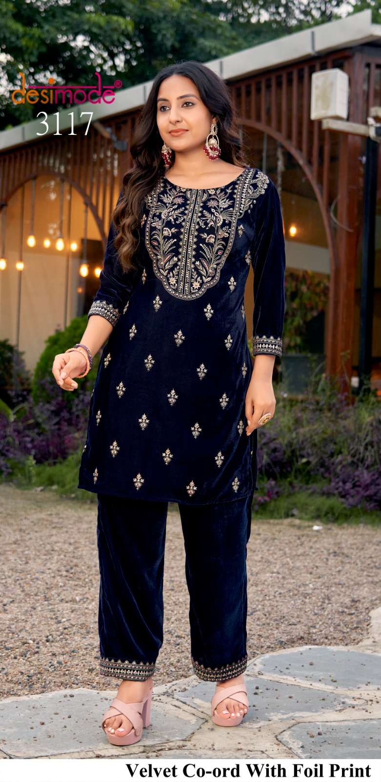 D.NO :- 3117 TO 3120 BY DESIMODE IN VALVET FOIL PRINTED CO-ORD SET WITH WORK 