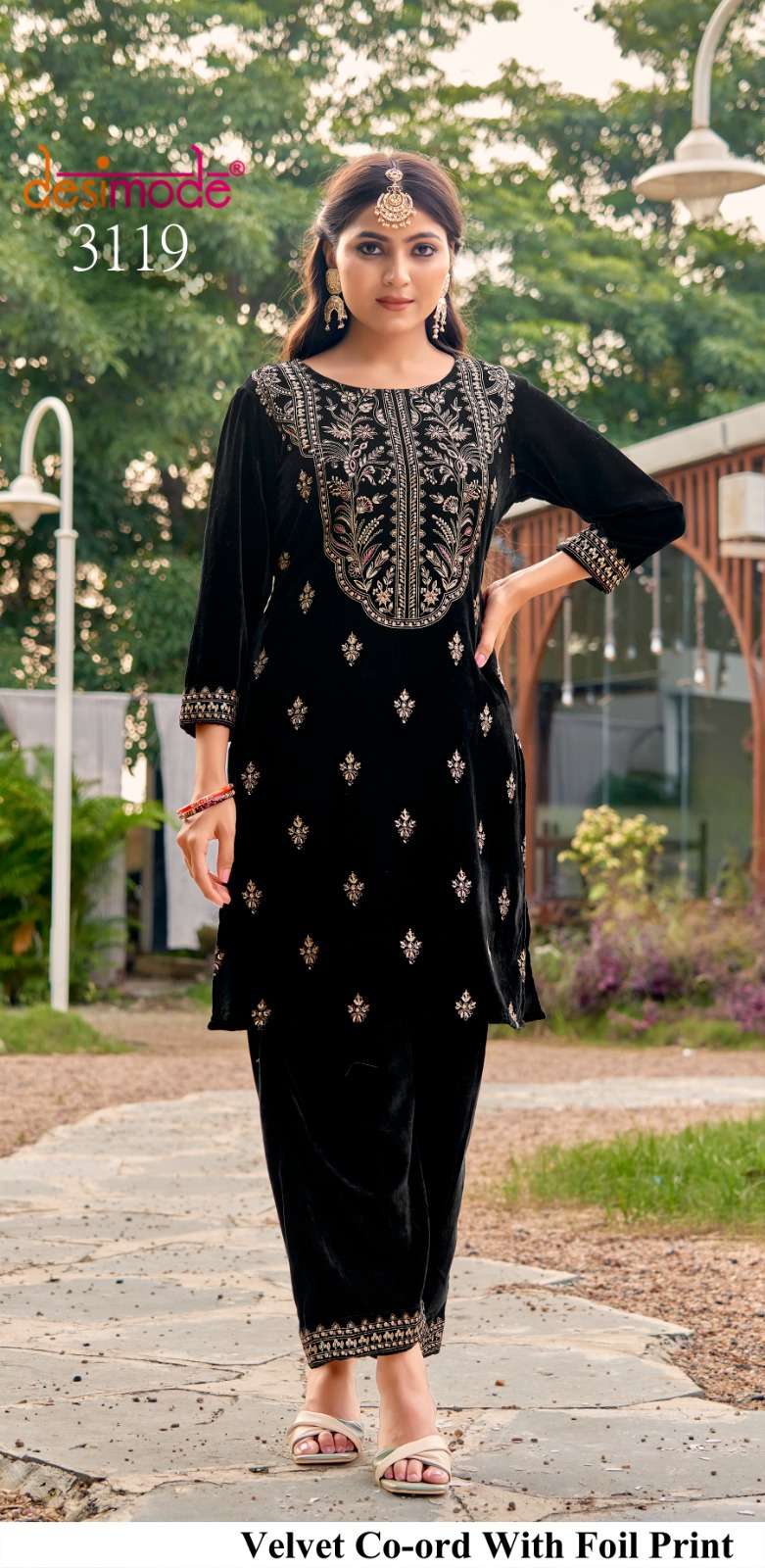 D.NO :- 3117 TO 3120 BY DESIMODE IN VALVET FOIL PRINTED CO-ORD SET WITH WORK 