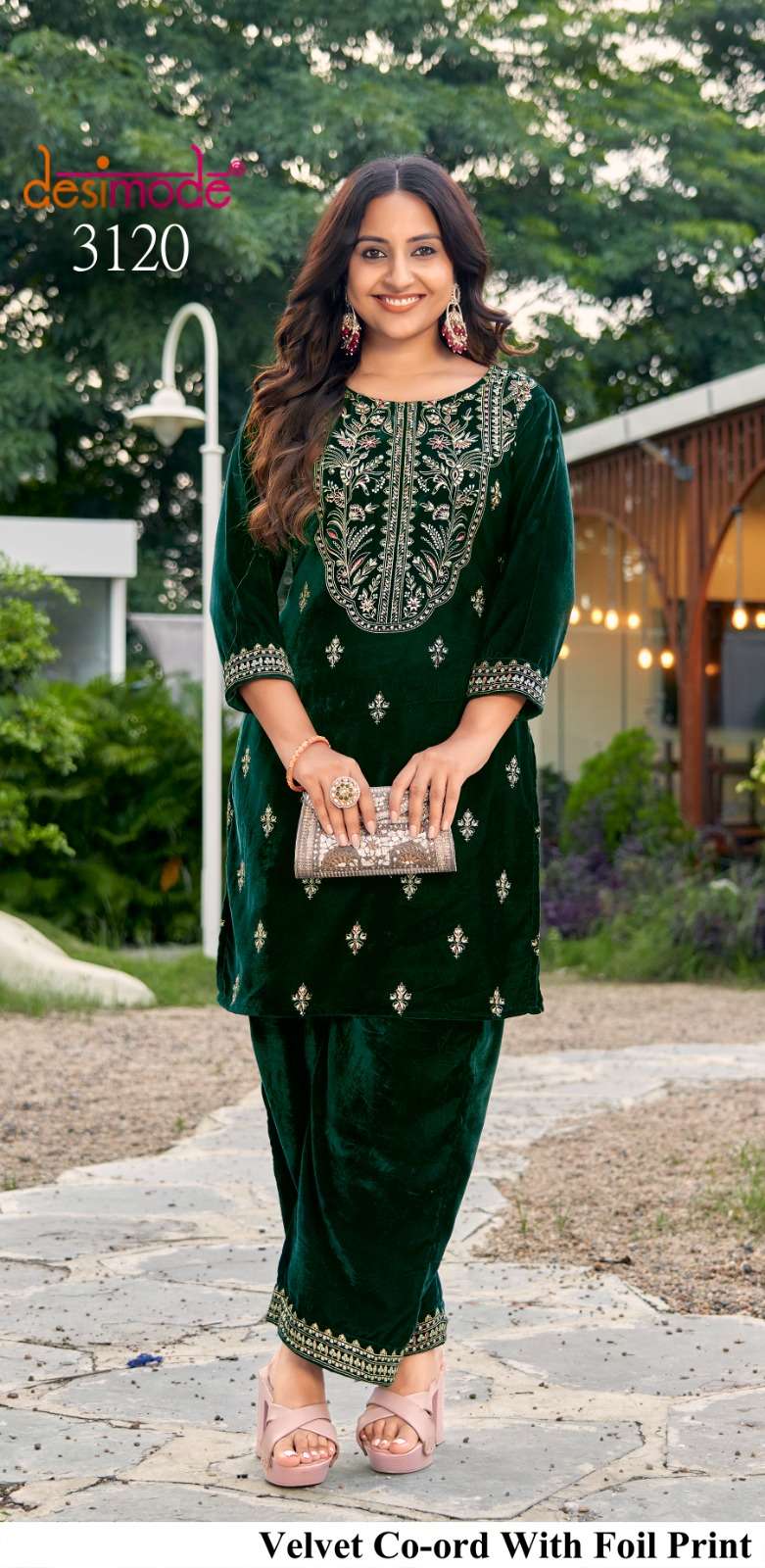 D.NO :- 3117 TO 3120 BY DESIMODE IN VALVET FOIL PRINTED CO-ORD SET WITH WORK 