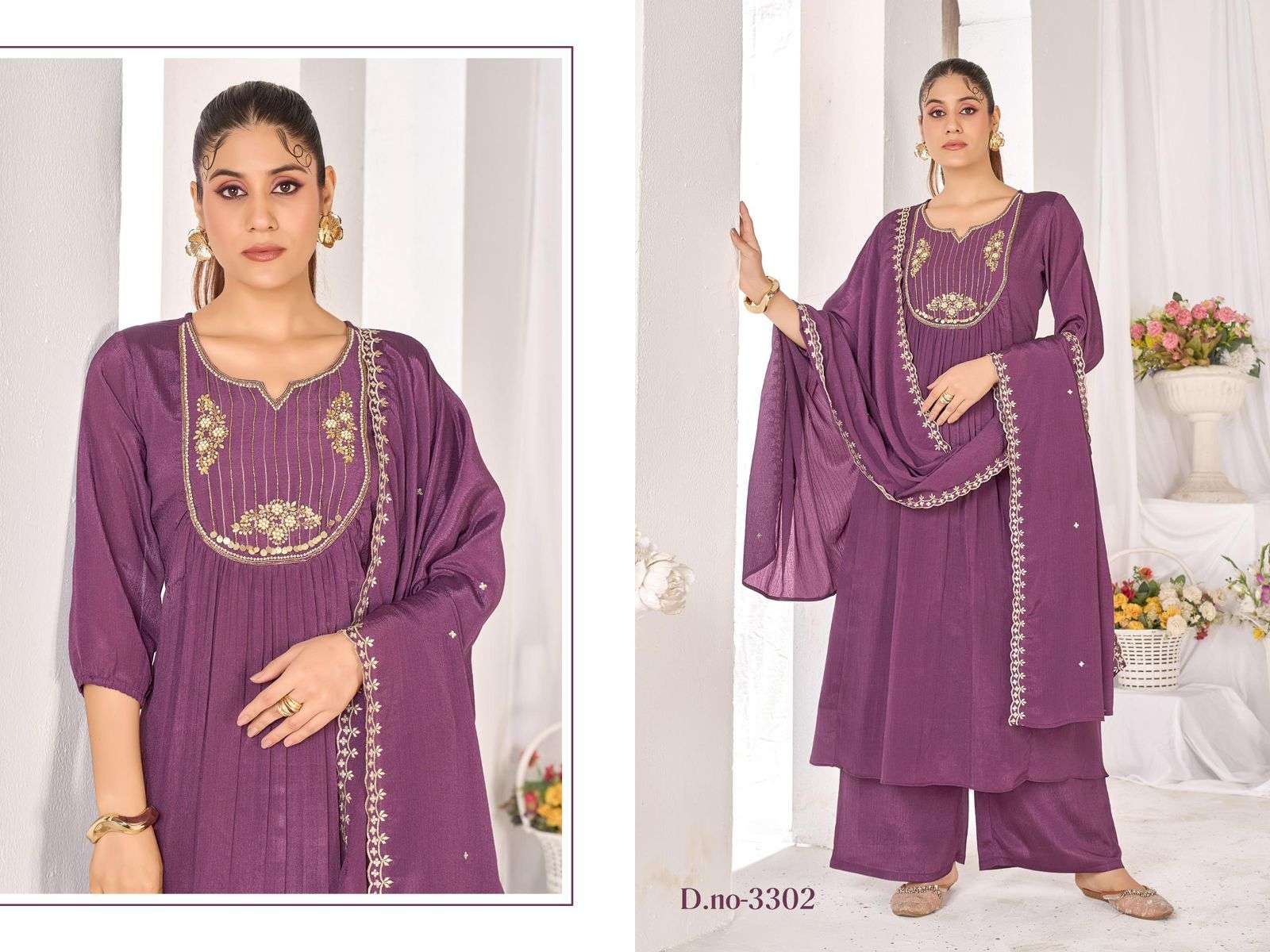 D.NO :- 3302,3305,3309 BY LADIES FLAVOUR IN CHINON HAND & EMBROIDERY WORK WITH INNER 