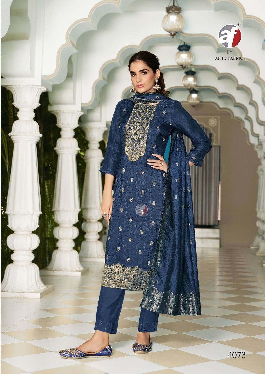 D.NO :- 4073 BY ANJU FABRICS IN PURE DOLA SILK WITH JACQUARD KURTI PANT WITH DUPATTA  