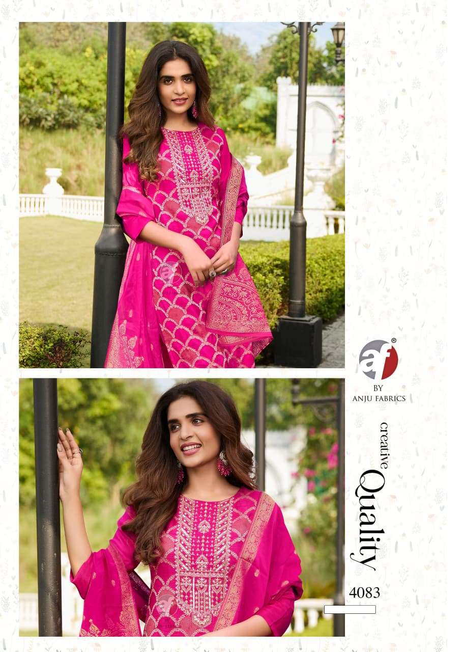D.NO :- 4083 BY ANJU FABRICS IN PURE DOLA SILK WITH JACQUARD KURTI PANT WITH DUPATTA  