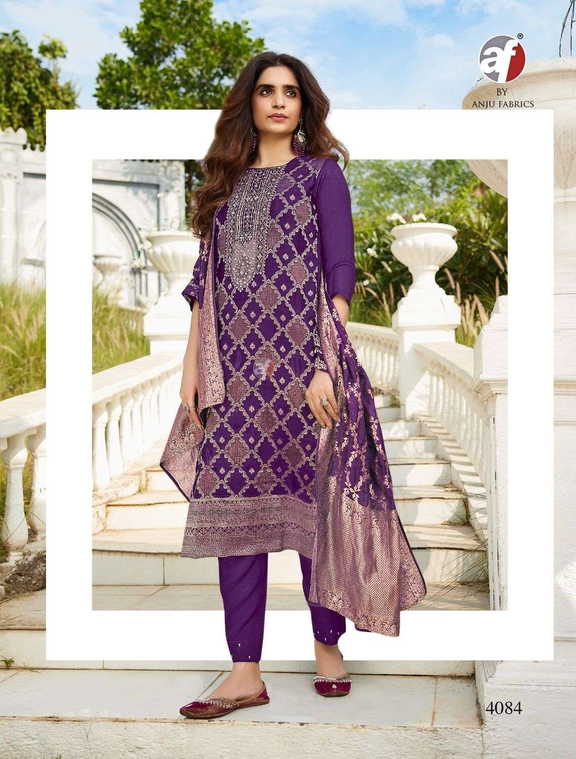 D.NO :- 4084 BY ANJU FABRICS IN PURE DOLA SILK WITH JACQUARD KURTI PANT WITH DUPATTA  