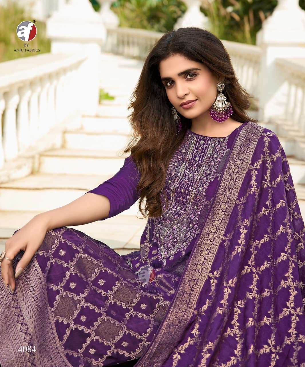 D.NO :- 4084 BY ANJU FABRICS IN PURE DOLA SILK WITH JACQUARD KURTI PANT WITH DUPATTA  