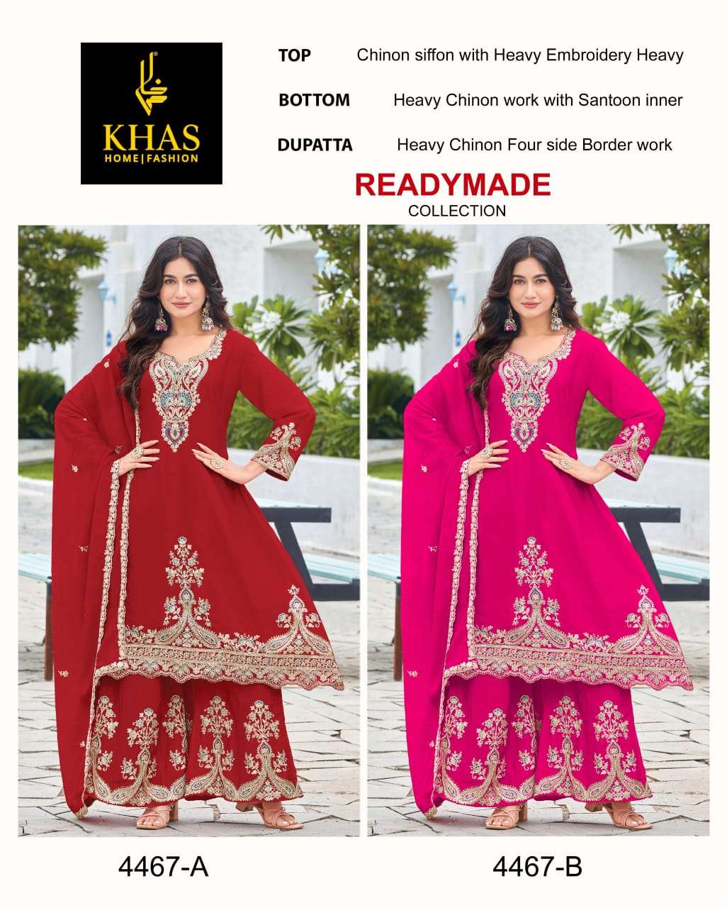 D.NO :- 4467 BY BY KHAS IN CHINON SILK BEEUTIFUL NEW RADY MADE COLLECTION 
