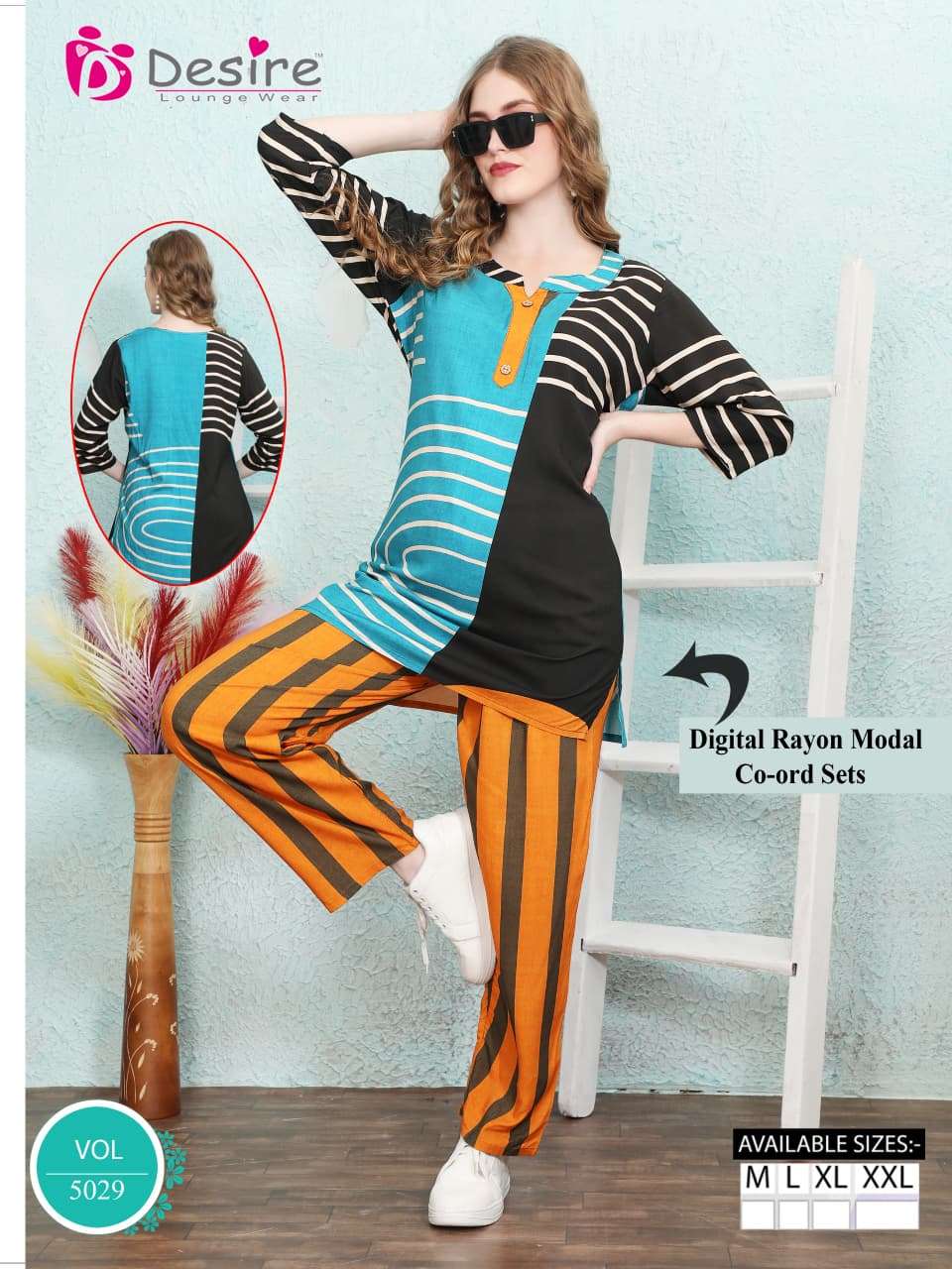 D.NO :- 5029 BY DESIRE IN PREMIUM RAYON MODAL DIGITAL CO-ORD SET 