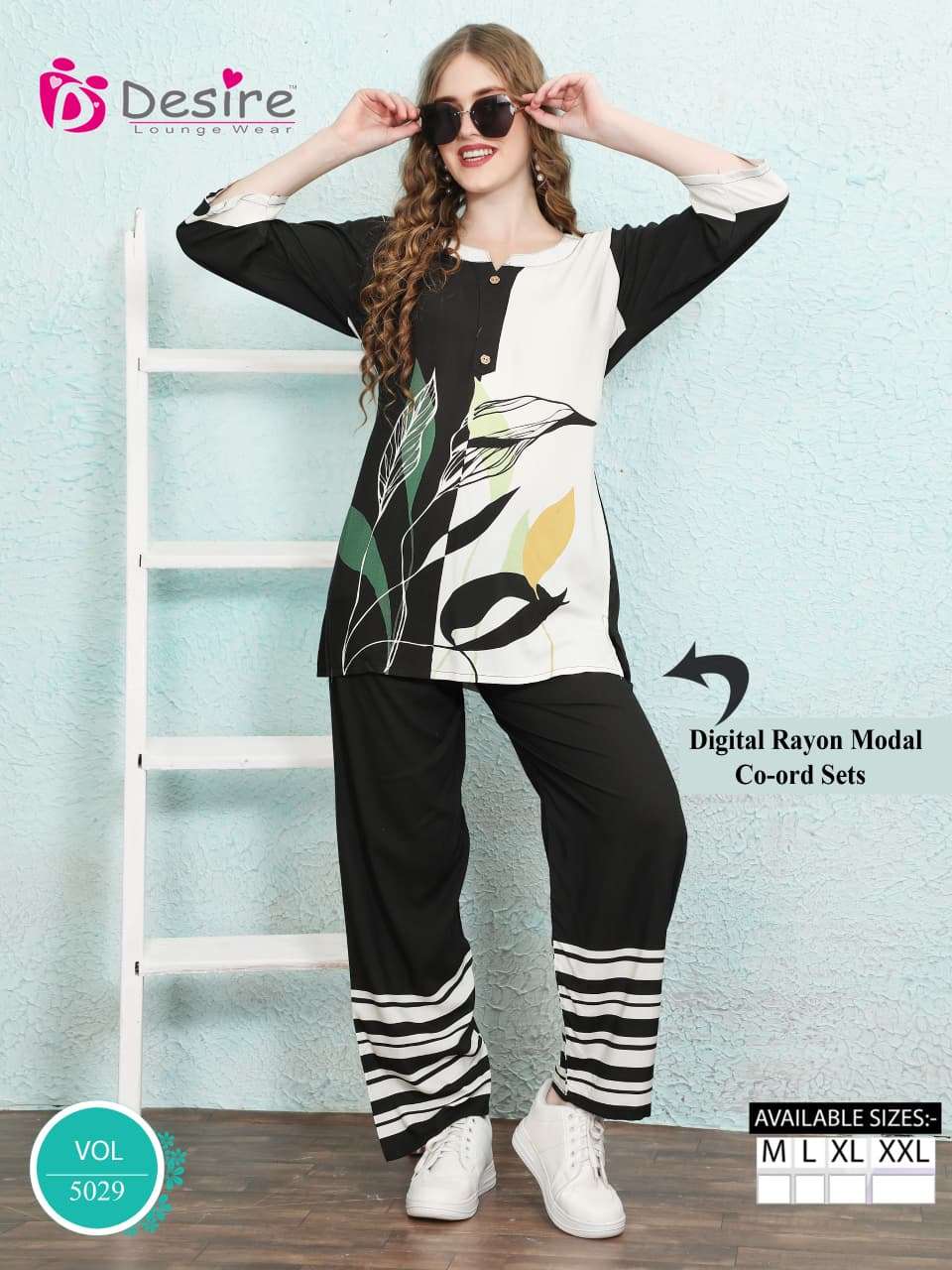 D.NO :- 5029 BY DESIRE IN PREMIUM RAYON MODAL DIGITAL CO-ORD SET 