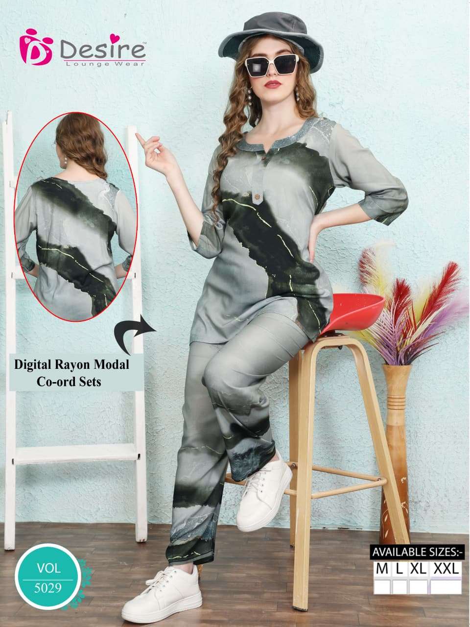 D.NO :- 5029 BY DESIRE IN PREMIUM RAYON MODAL DIGITAL CO-ORD SET 