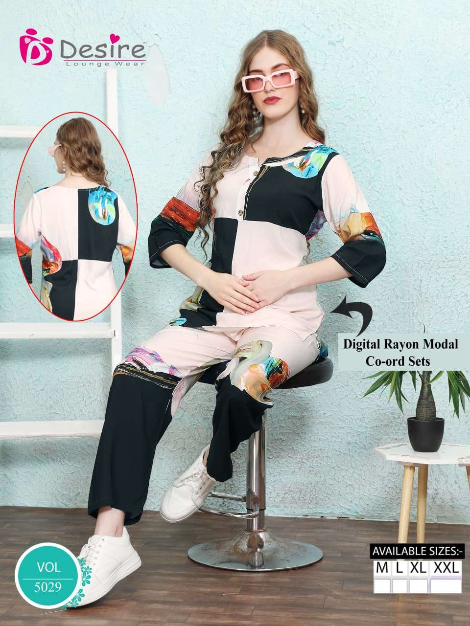 D.NO :- 5029 BY DESIRE IN PREMIUM RAYON MODAL DIGITAL CO-ORD SET 