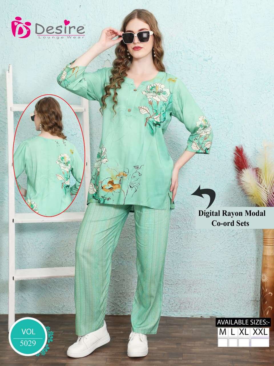 D.NO :- 5029 BY DESIRE IN PREMIUM RAYON MODAL DIGITAL CO-ORD SET 