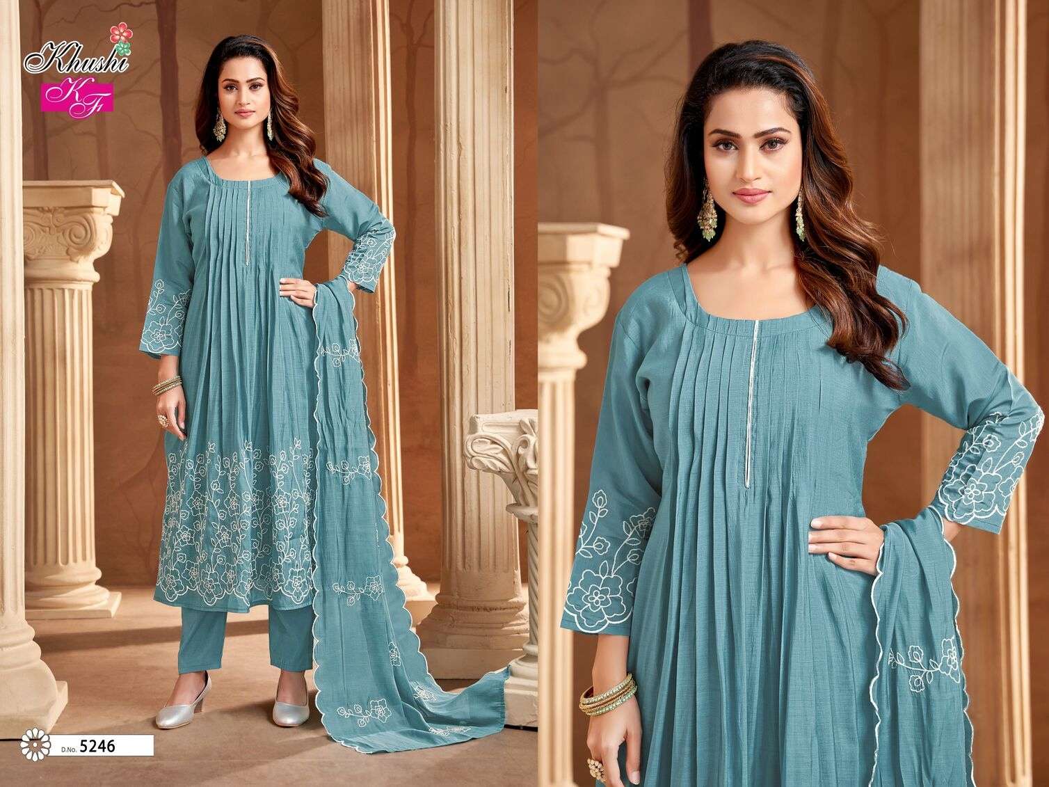 D.NO :- 5246 BY KHUSHI FASHION IN MAL CHANDRI ALINE KURTI PENT DUPATTA SET 