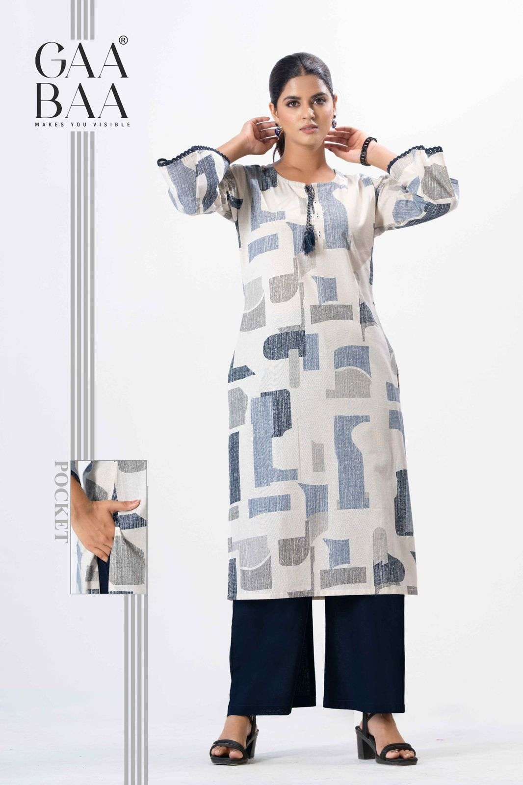 D.NO :- 935 BY GAABAA IN PURE SOFT COTTON FLEX WITH TUSSLE AND DORI ON NECK & BUTTON 