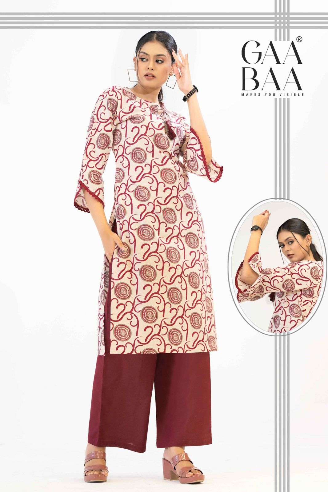 D.NO :- 935 BY GAABAA IN PURE SOFT COTTON FLEX WITH TUSSLE AND DORI ON NECK & BUTTON 