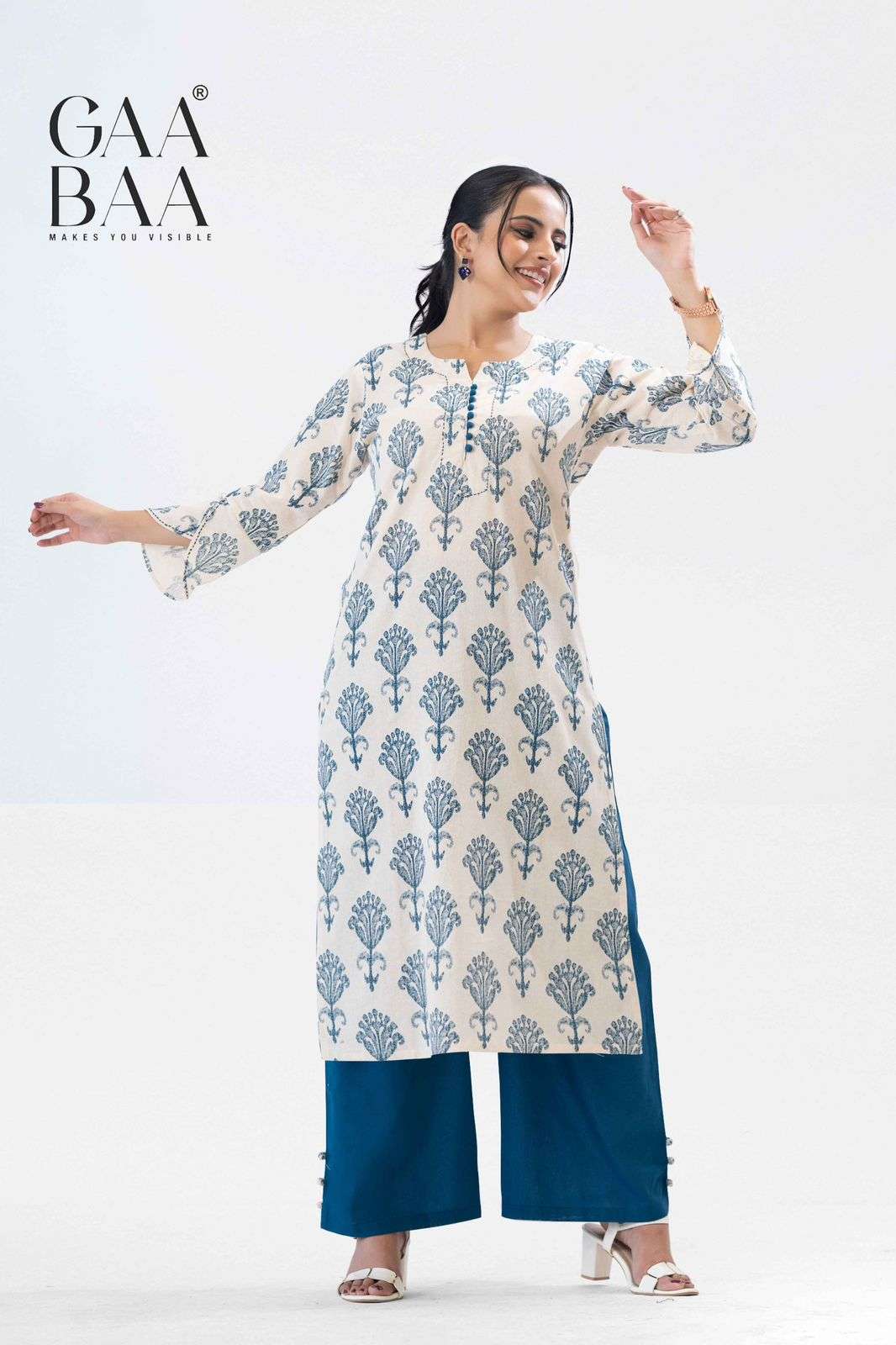 D.NO :- 940 BY GABAA IN PURE SOFT COTTON FLEX WITH THREAD WORK ON NECK LINE 