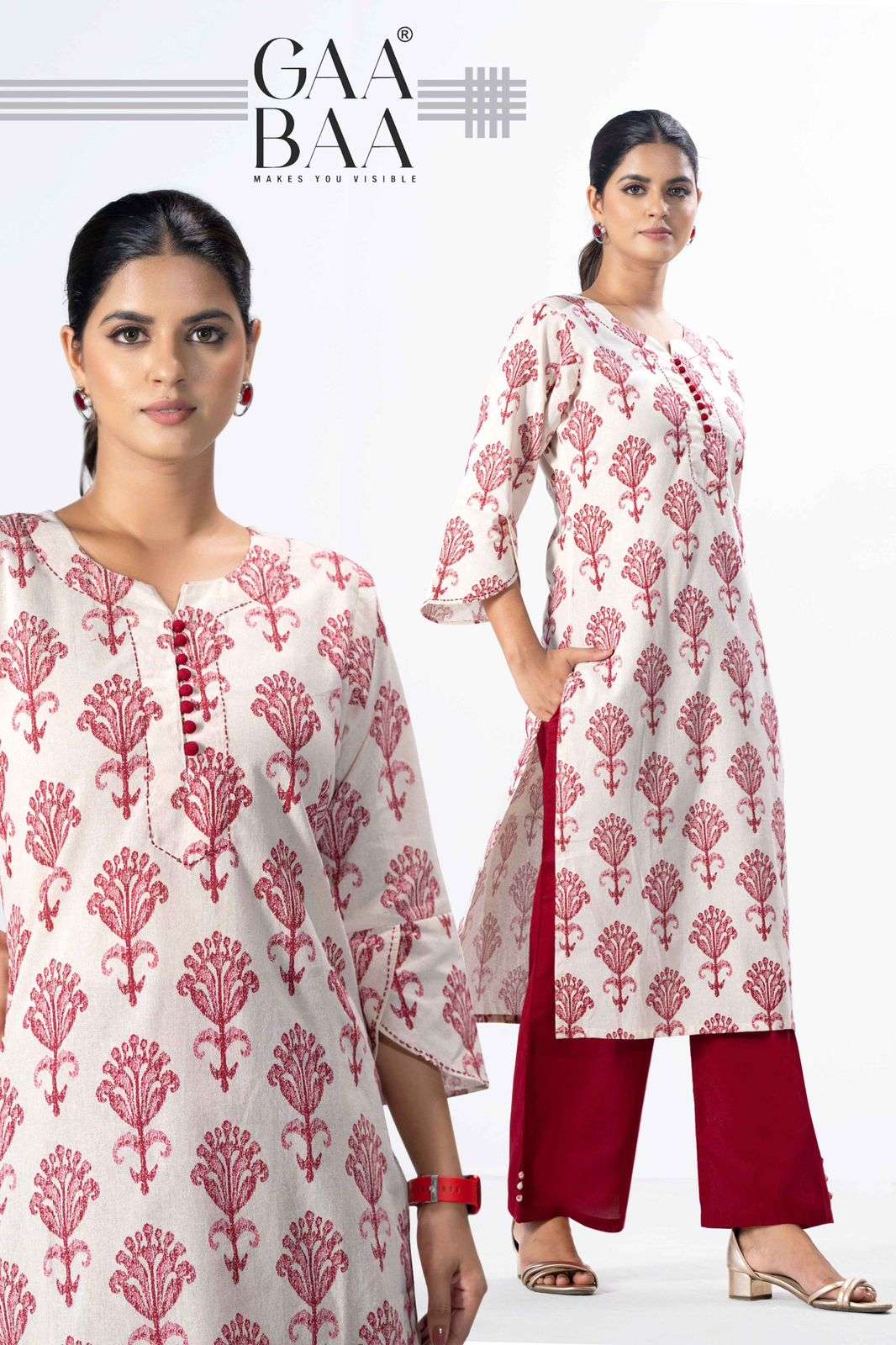 D.NO :- 940 BY GABAA IN PURE SOFT COTTON FLEX WITH THREAD WORK ON NECK LINE 